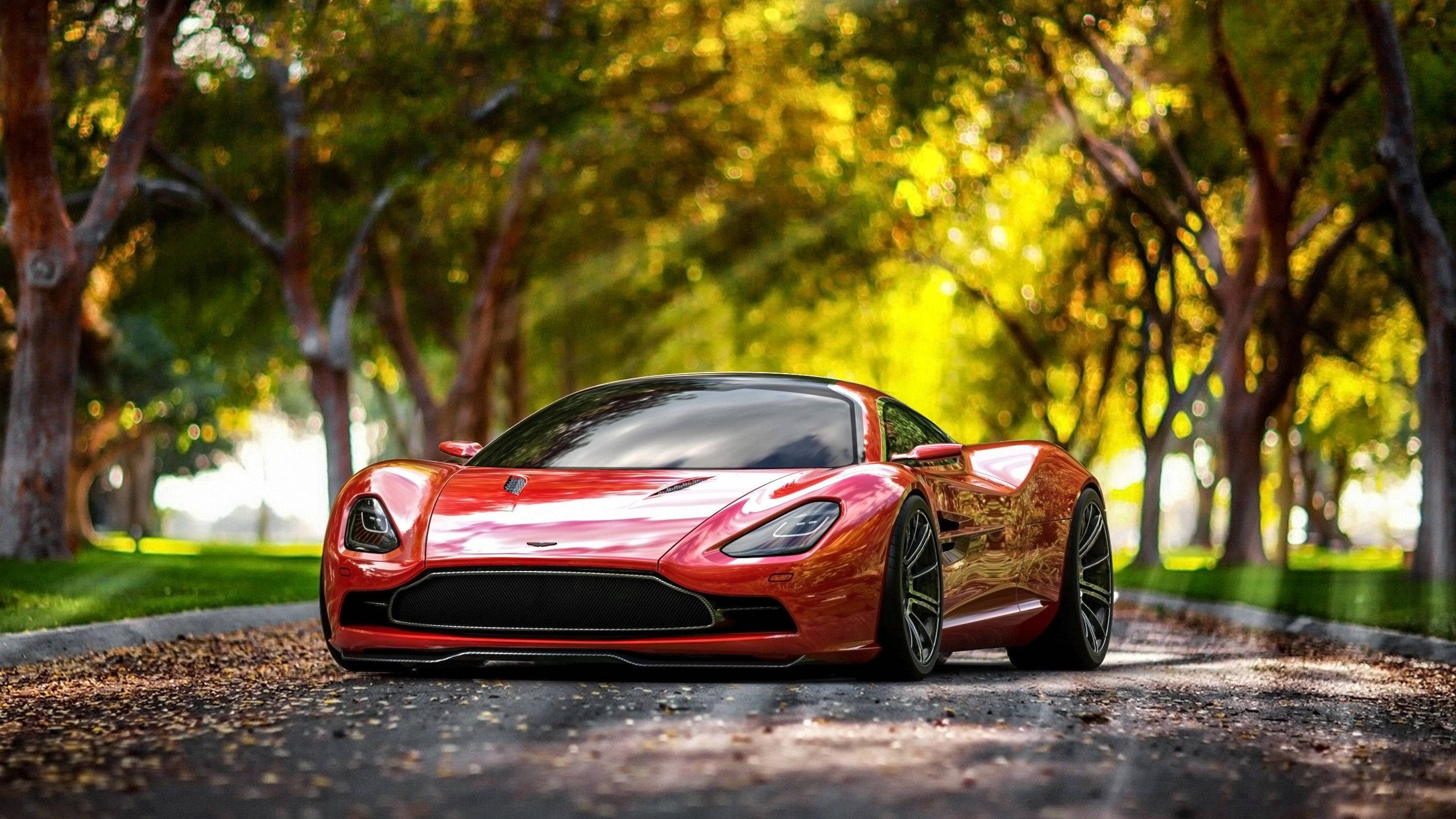 Aston Martin, red, sleek, 2K Desktop Wallpaper