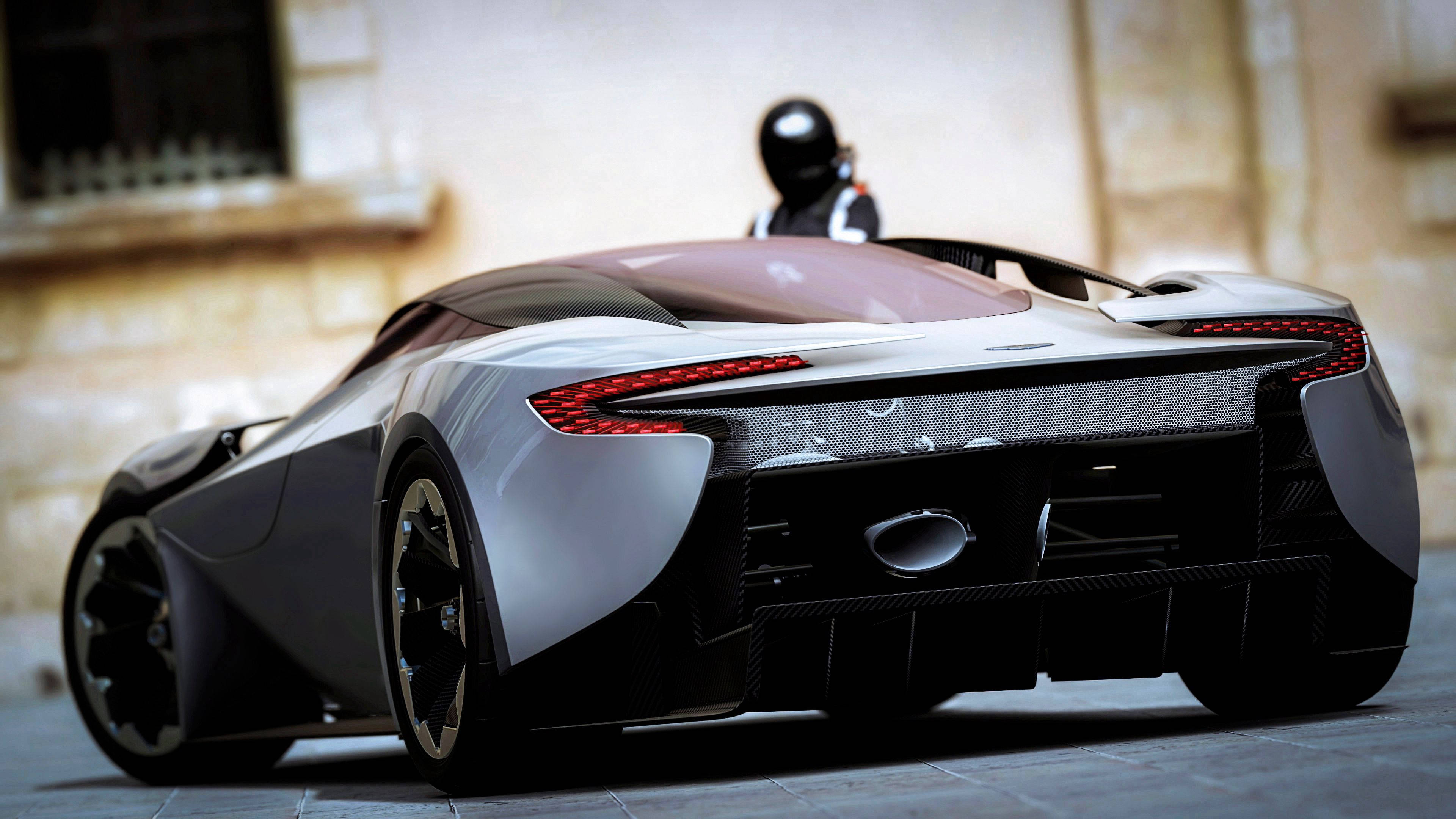 Aston Martin, silver, futuristic sports car, 4K Desktop Wallpaper