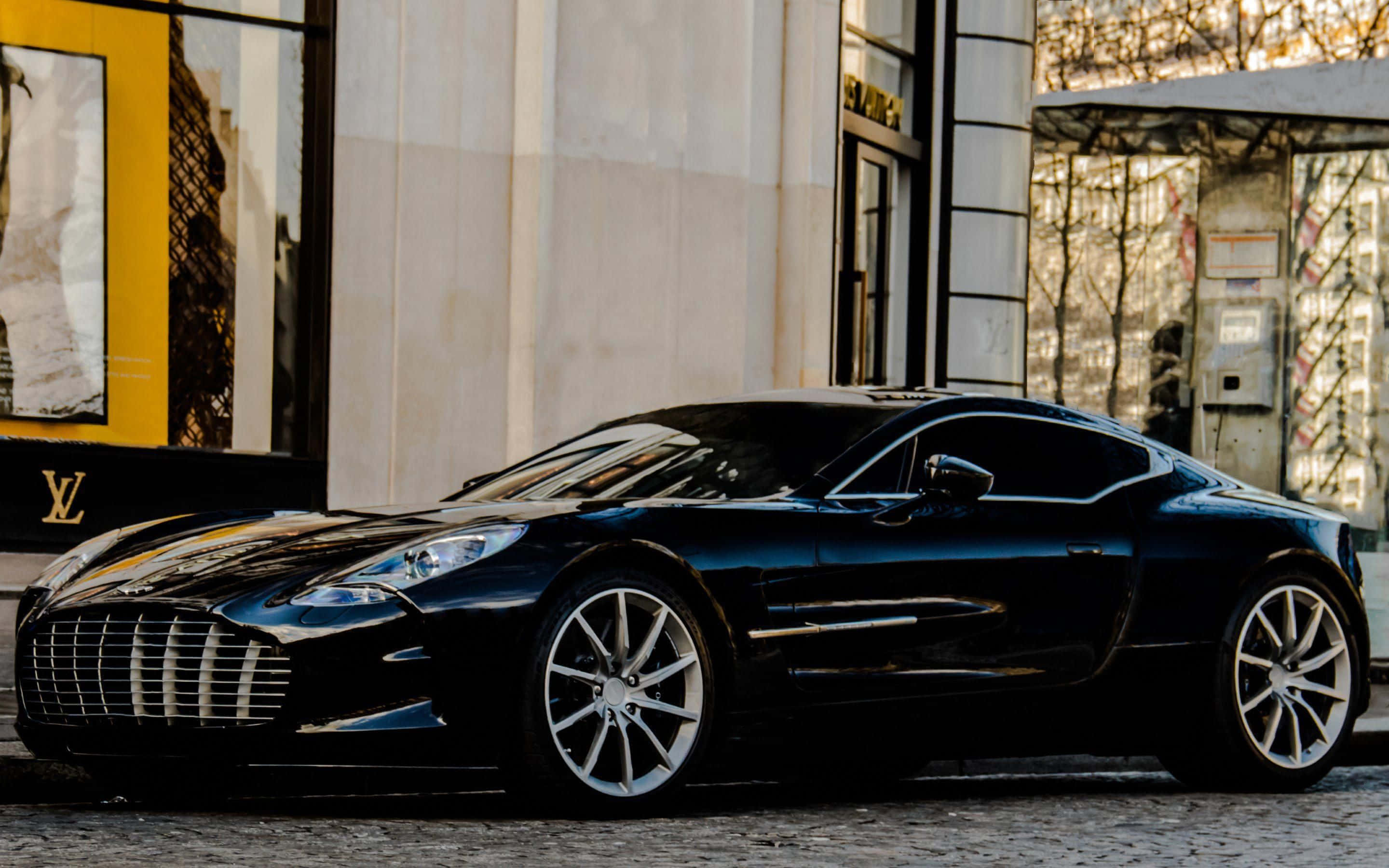 Aston Martin One-77, black, cobblestone street, 2K Desktop Wallpaper