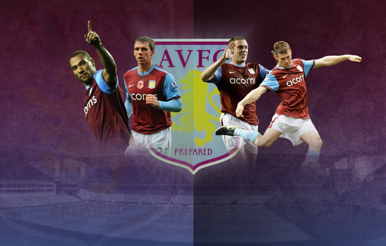Aston Villa FC, maroon and blue kits, purple stadium backdrop, HD Desktop Wallpaper