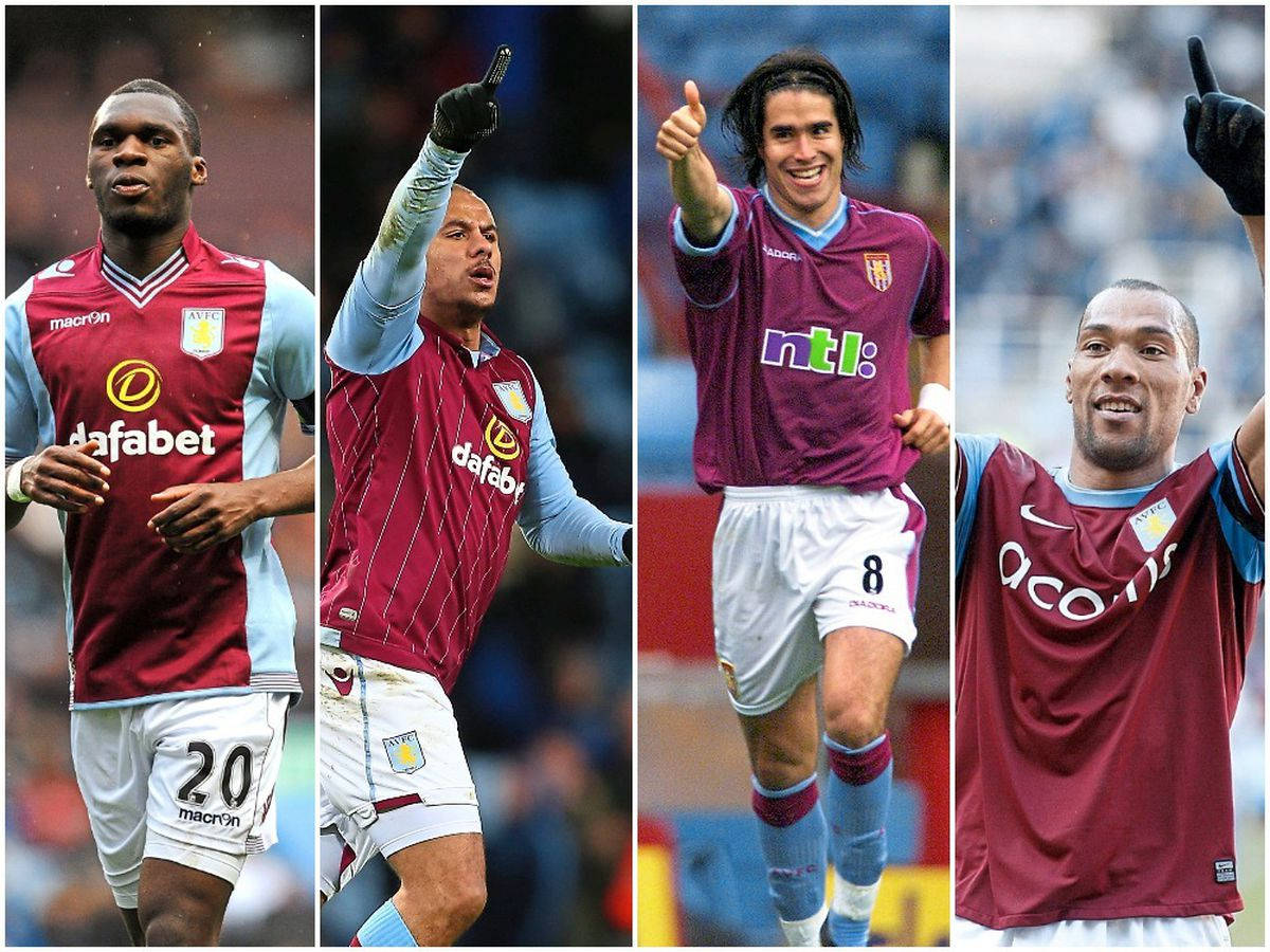 Aston Villa FC, maroon and light blue kits, stadium pitch, SD Desktop Wallpaper