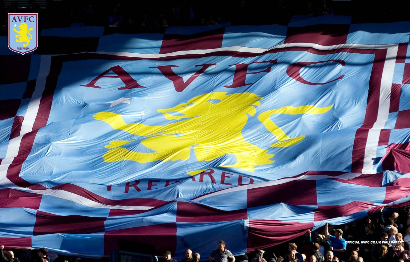 Aston Villa FC, yellow lion, maroon blue stripes, HD Desktop Wallpaper