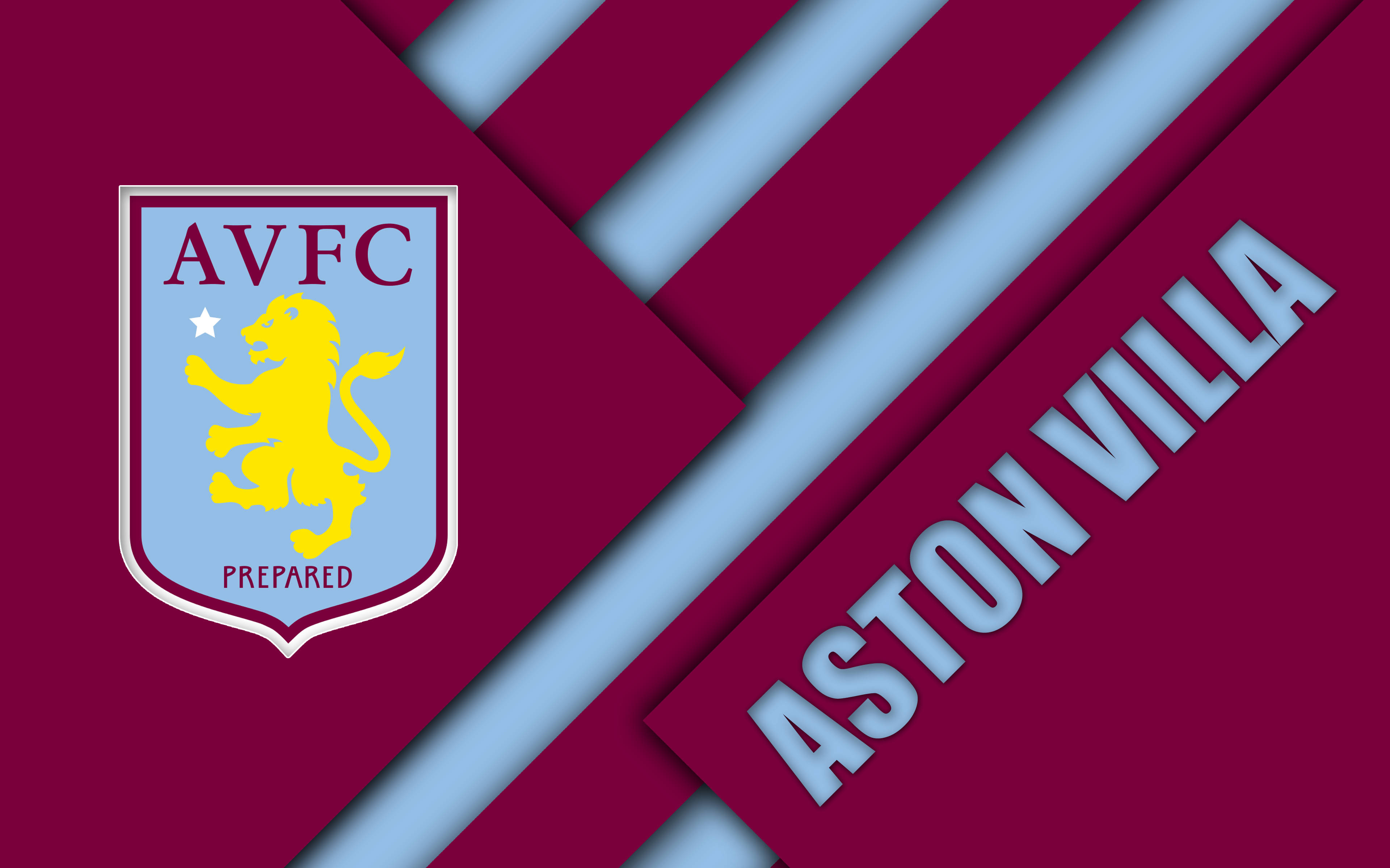 Aston Villa FC, yellow lion, light blue shield, 4K Desktop Wallpaper