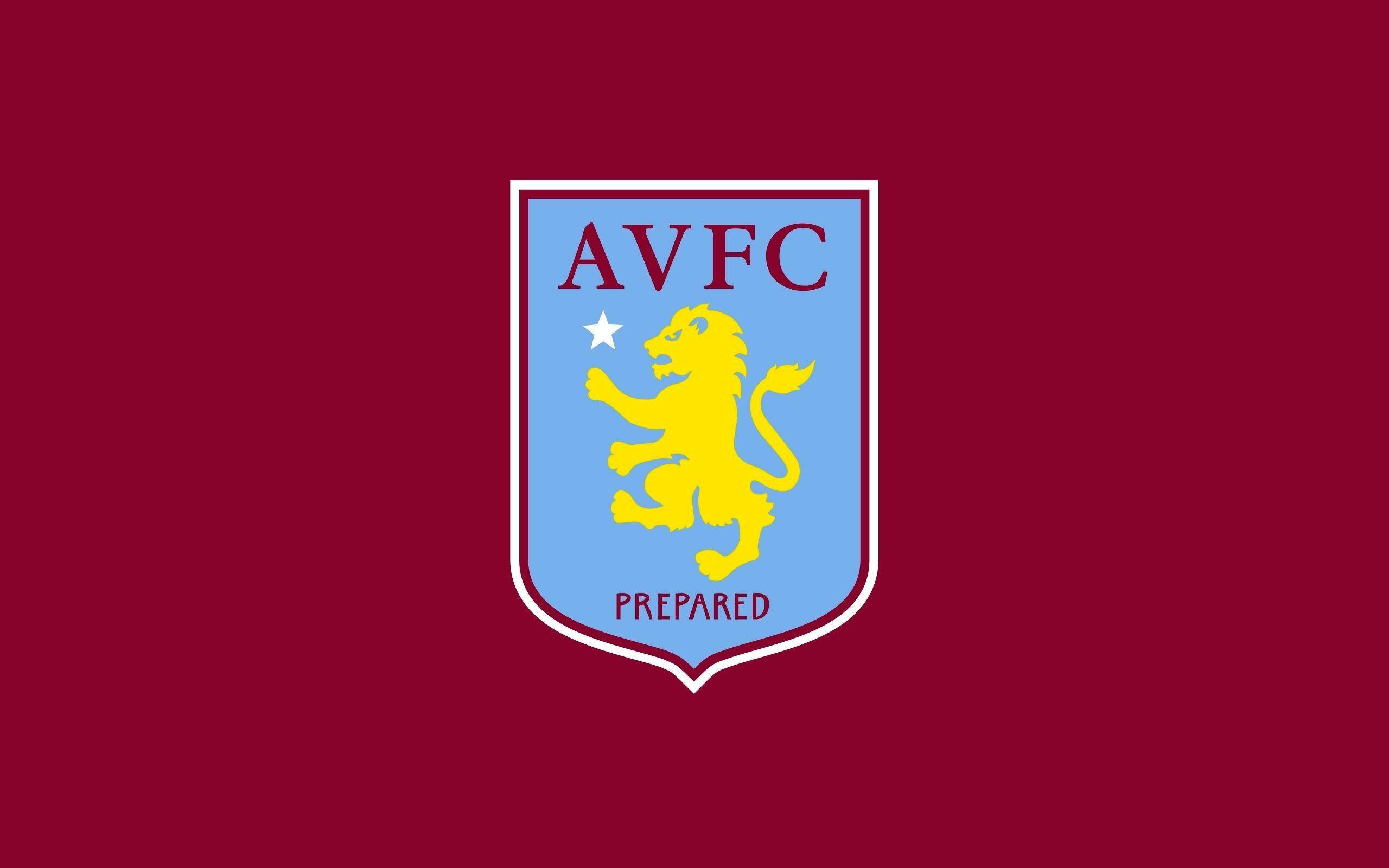 Aston Villa FC, yellow lion, light blue shield, 2K Desktop Wallpaper