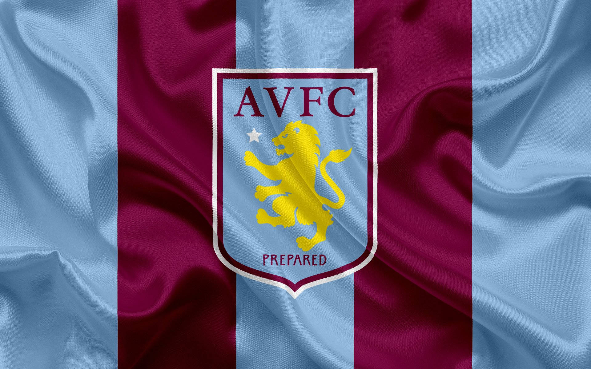 Aston Villa FC, maroon and light blue stripes, golden lion crest, Full HD Desktop Wallpaper