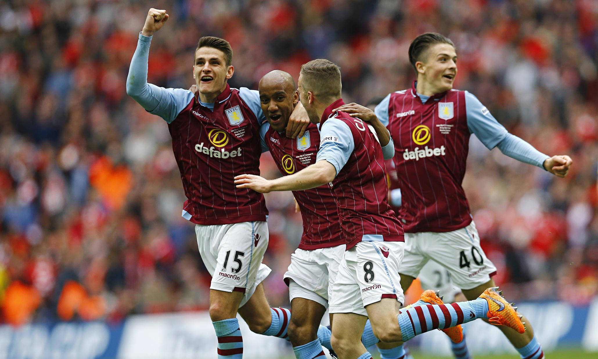 Aston Villa, maroon jerseys, sunlit pitch, Full HD Desktop Wallpaper