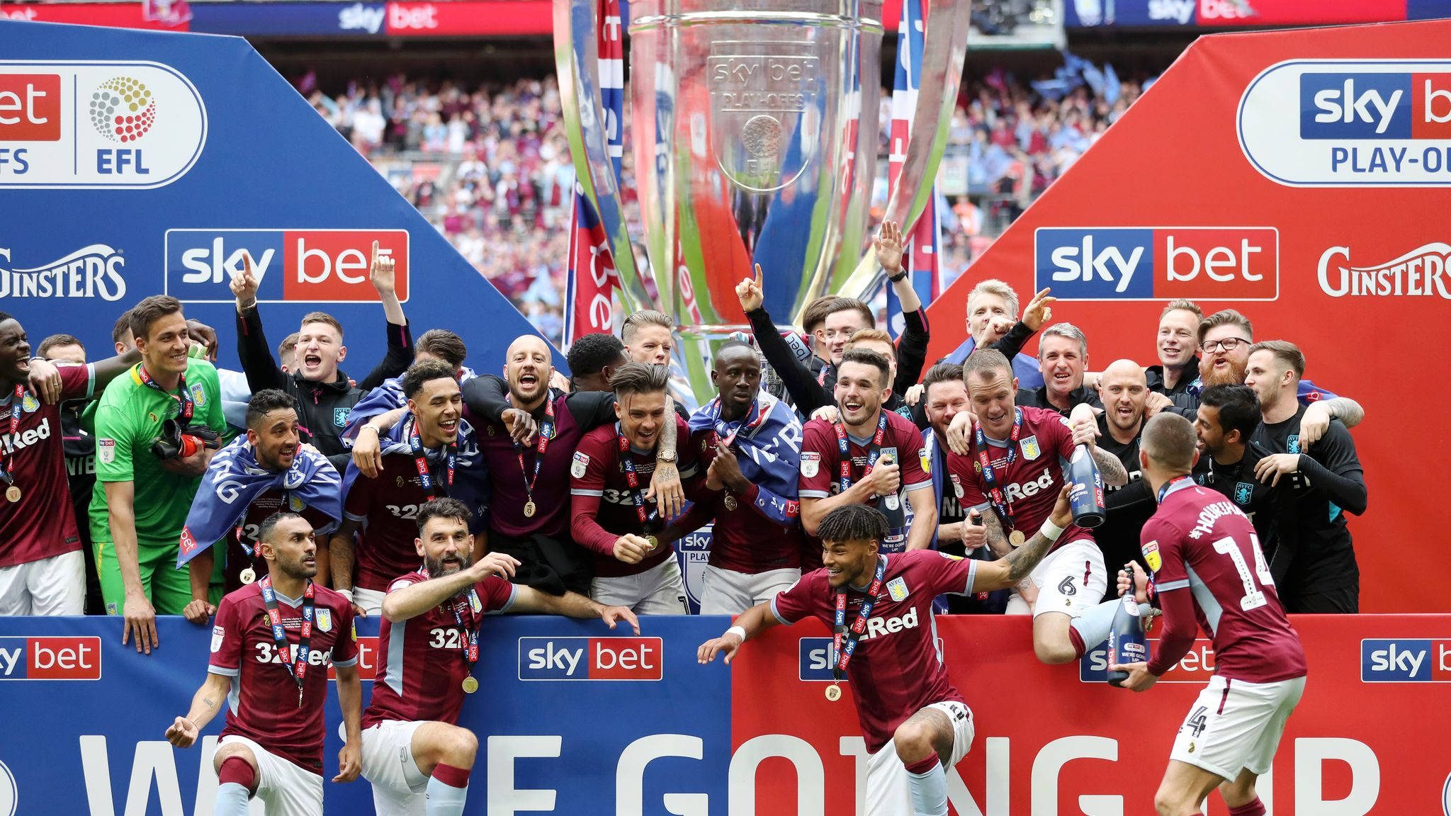 Aston Villa, maroon kits, silver trophy, Full HD Desktop Wallpaper