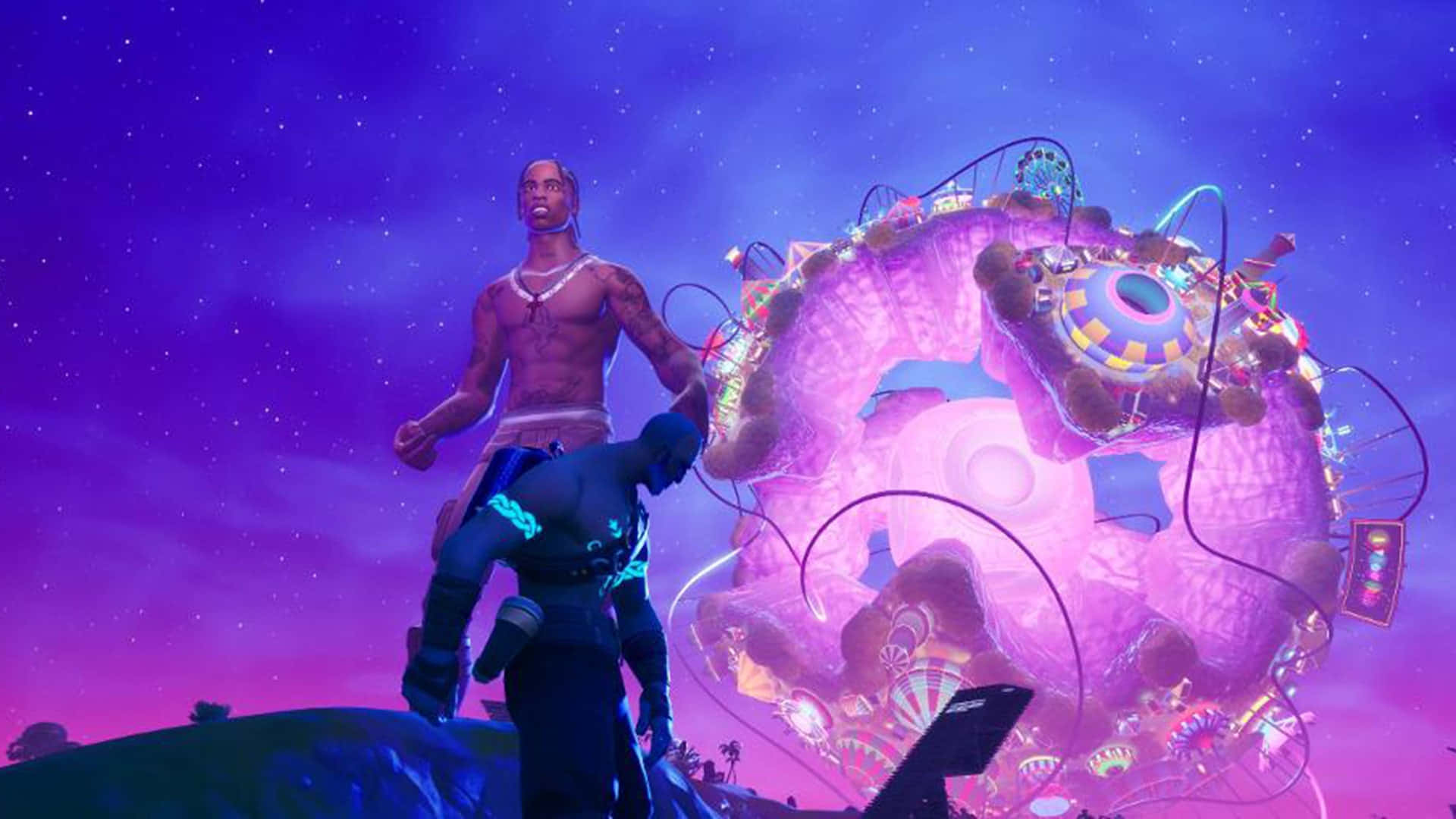 Astro Jack, starry purple sky, glowing pink alien structure, Full HD Desktop Wallpaper