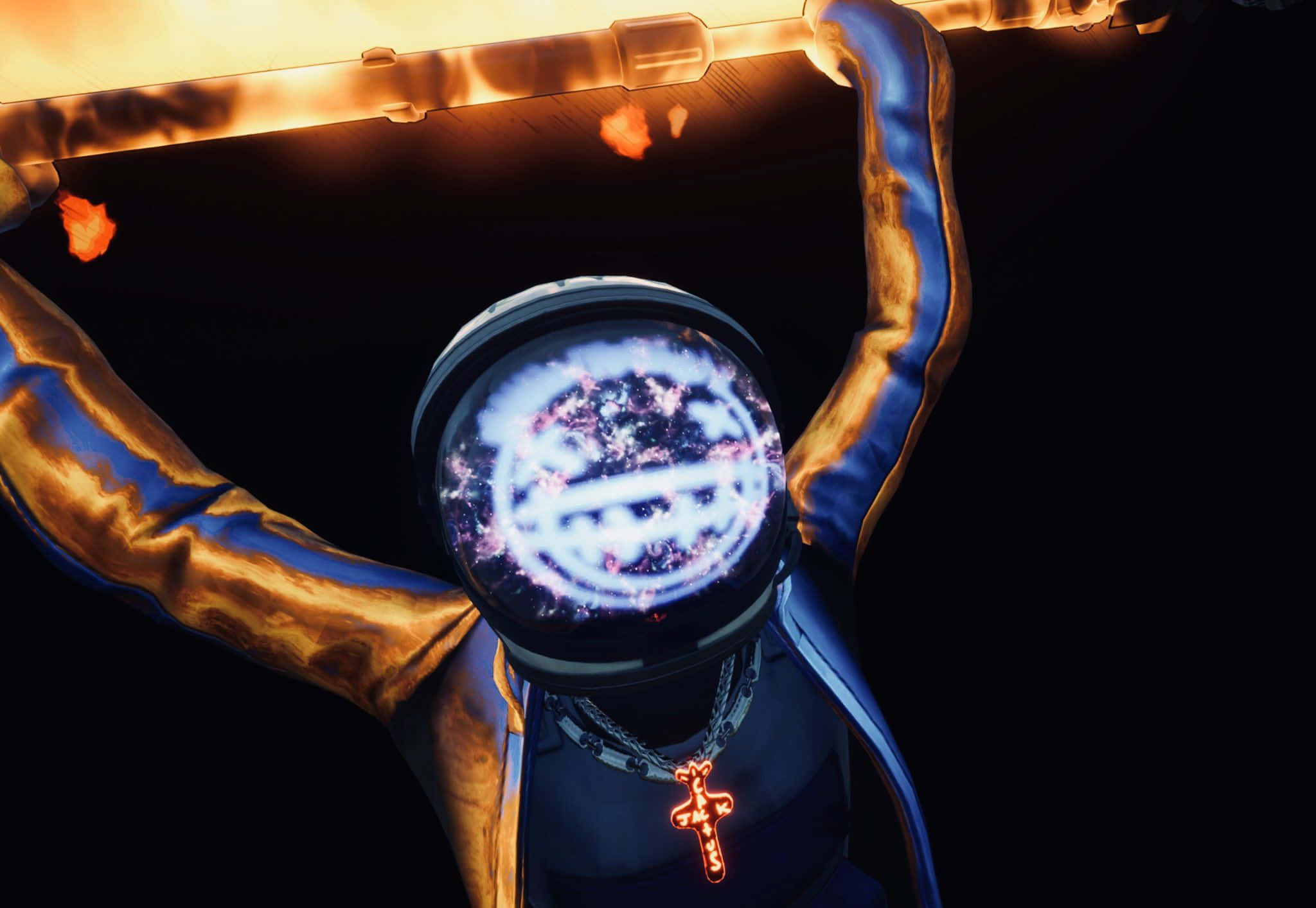 Astro Jack, cosmic patterns, flames, Full HD Desktop Wallpaper