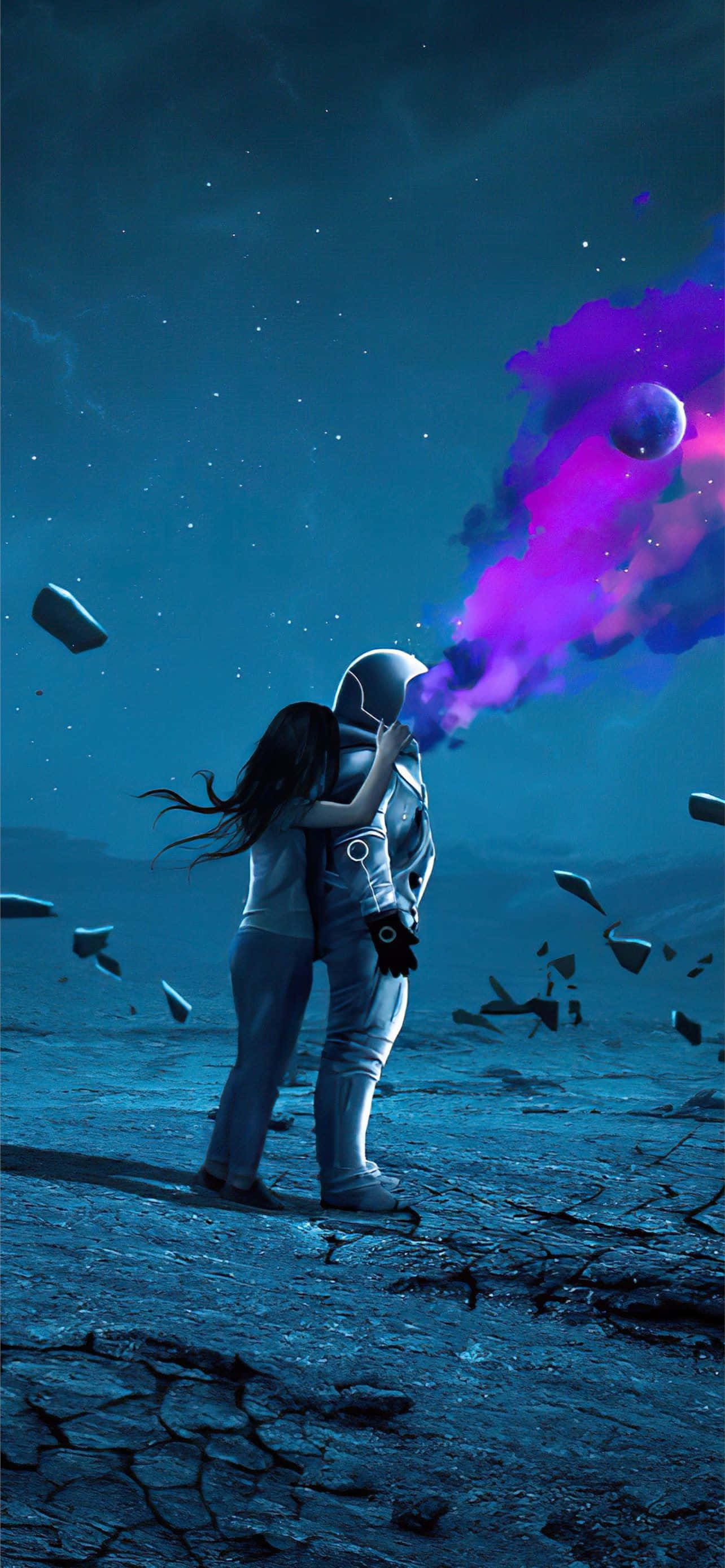 Astro Jack, cracked alien planet, vibrant purple cosmic gas, 2K Phone Wallpaper