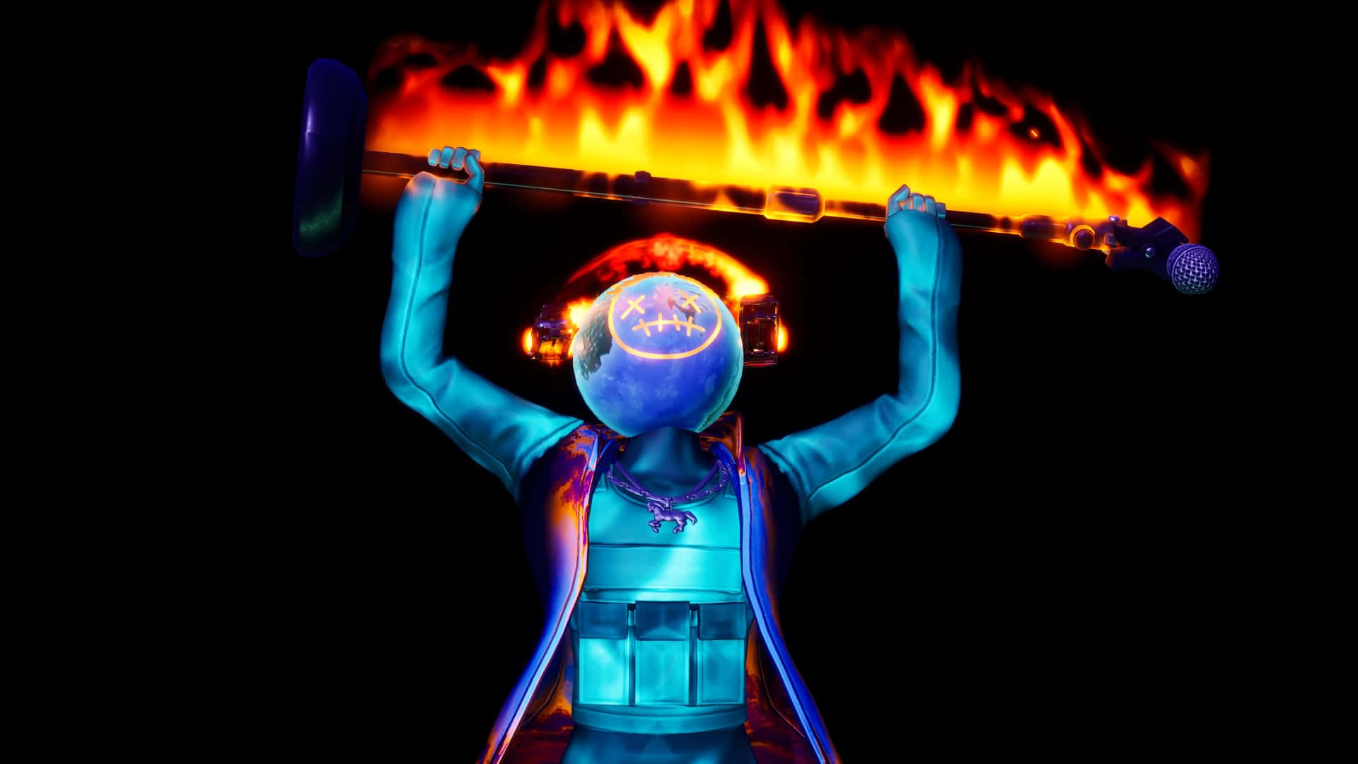 Astro Jack, glowing blue humanoid figure, stitched face, Full HD Desktop Wallpaper