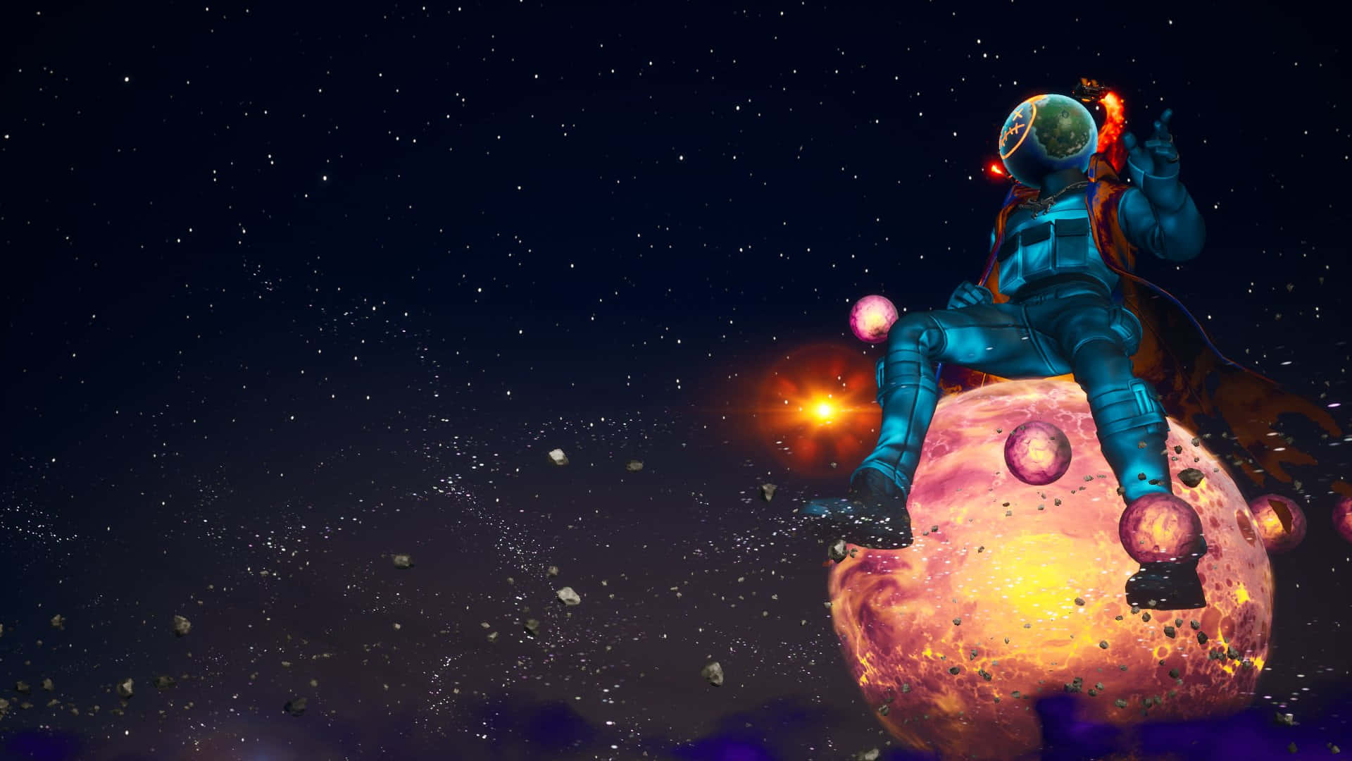 Astro Jack, glowing blue suit, fiery planet, Full HD Desktop Wallpaper