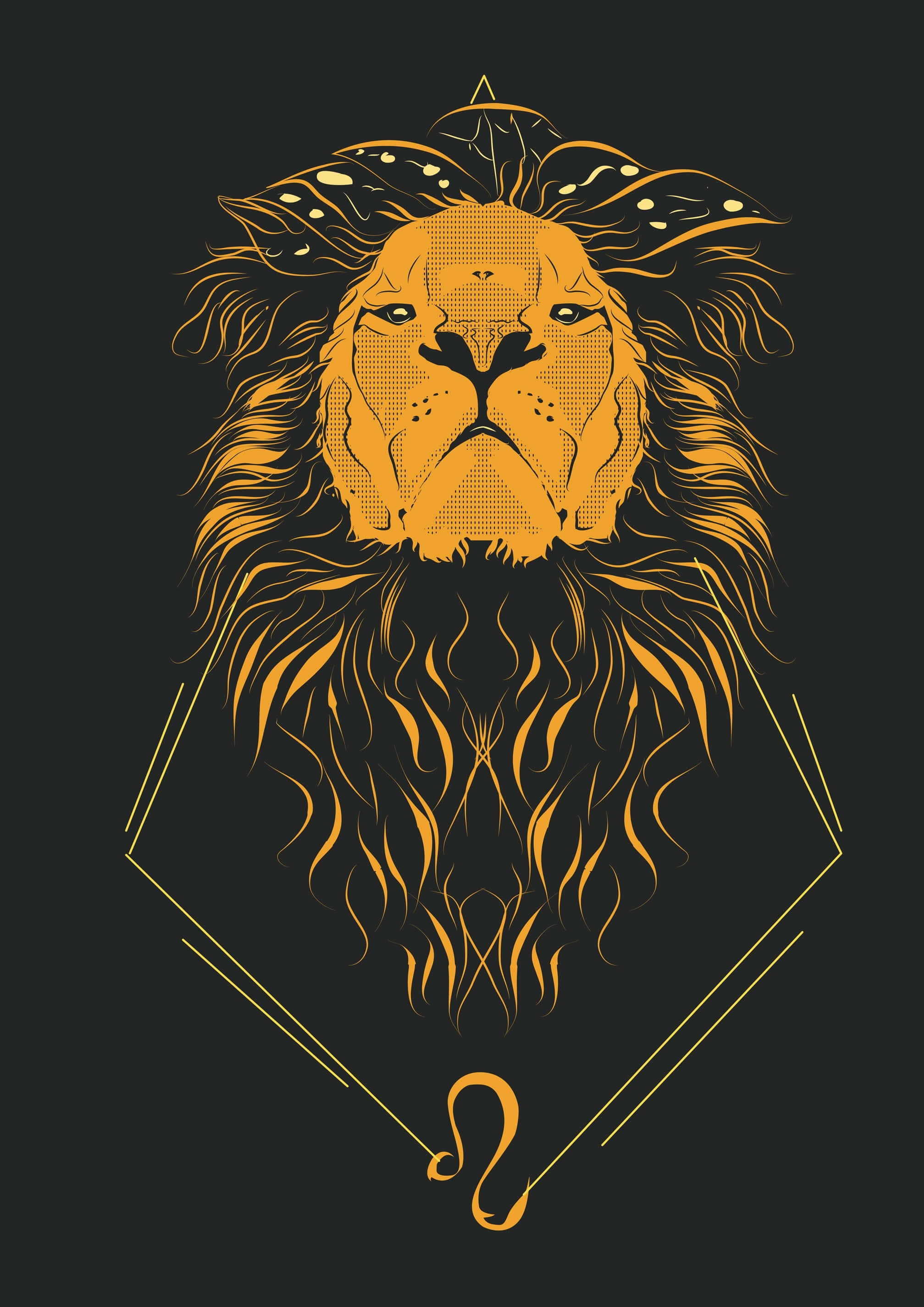 Astrology iPhone, golden lion head, flowing mane, 2K Phone Wallpaper
