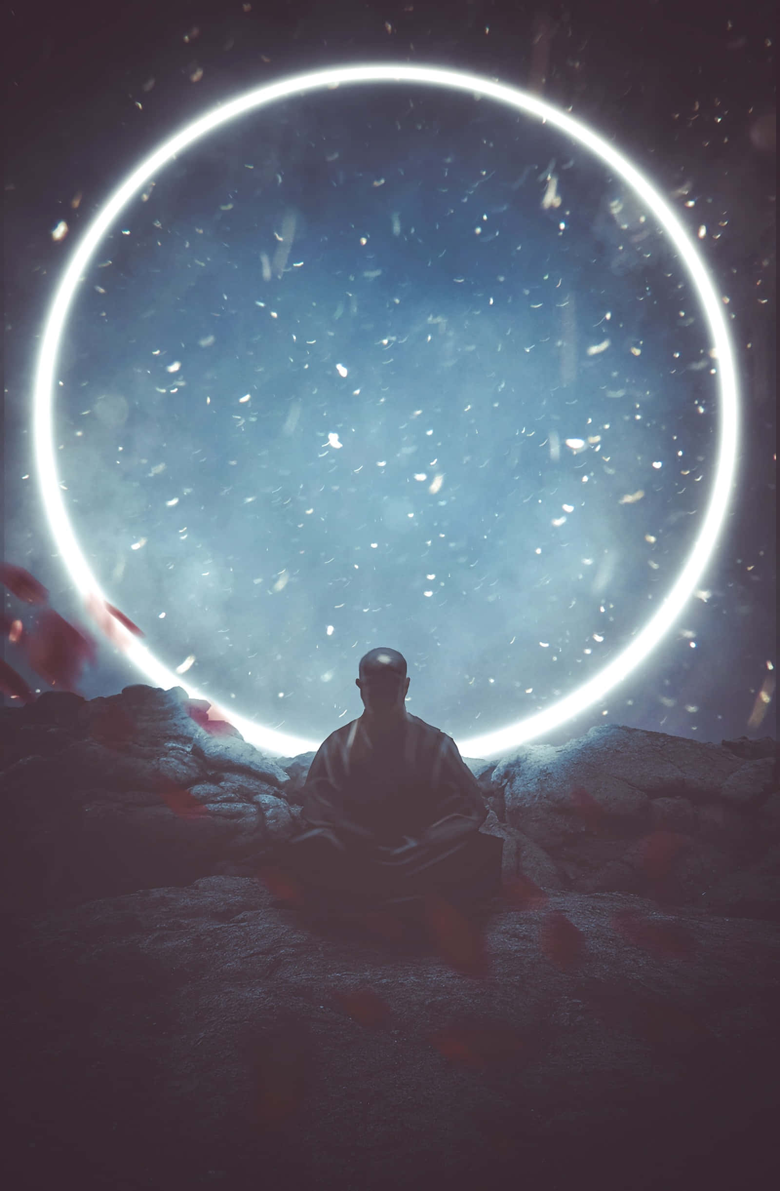 Full Moon Meditation, cosmic ring, red petals, Full HD Phone Wallpaper