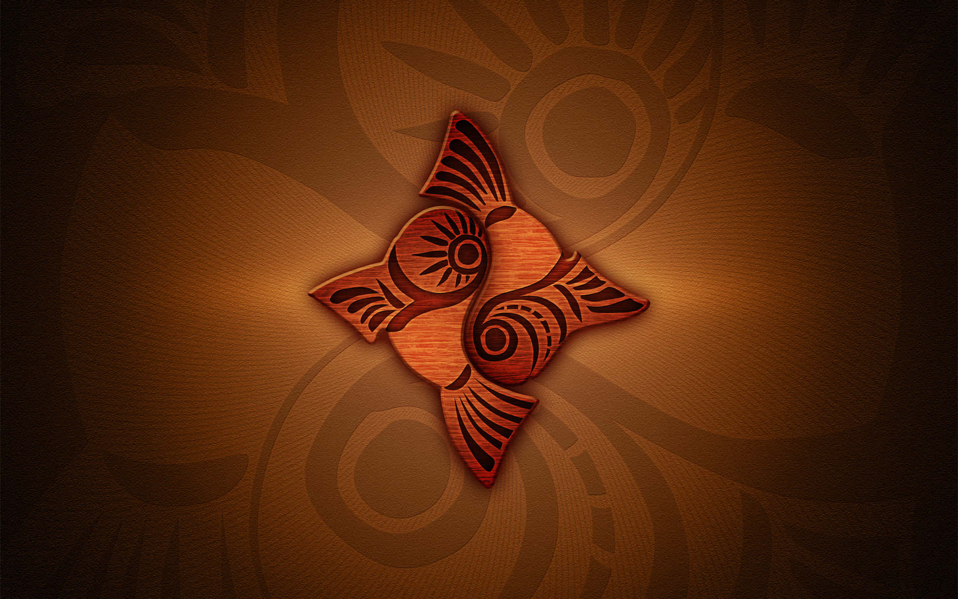 wooden astrological symbolon, tribal patterns, textured brown background, Full HD Desktop Wallpaper