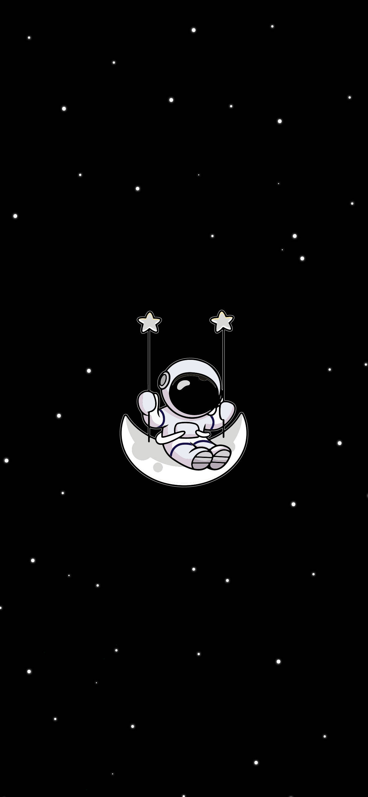 Astronaut, crescent moon swing, star-shaped ropes, 2K Phone Wallpaper
