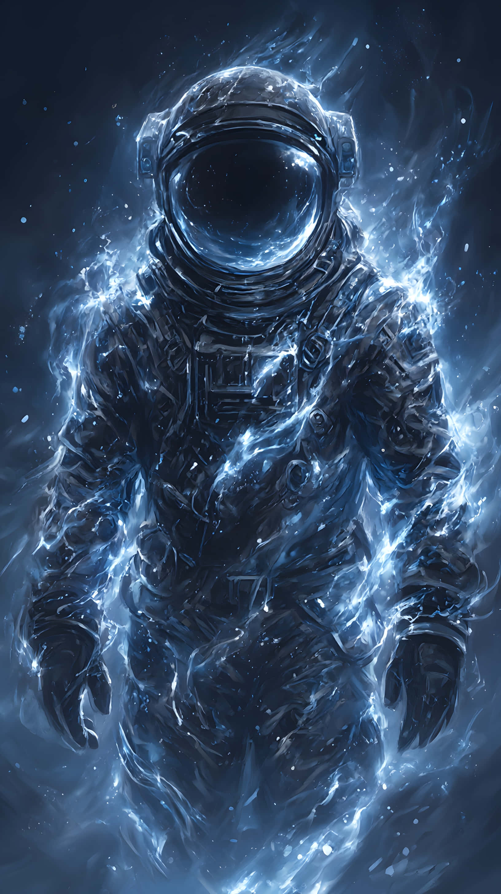 astronaut, cosmic energy blue glow, starry cosmic backdrop, 2K Phone Wallpaper