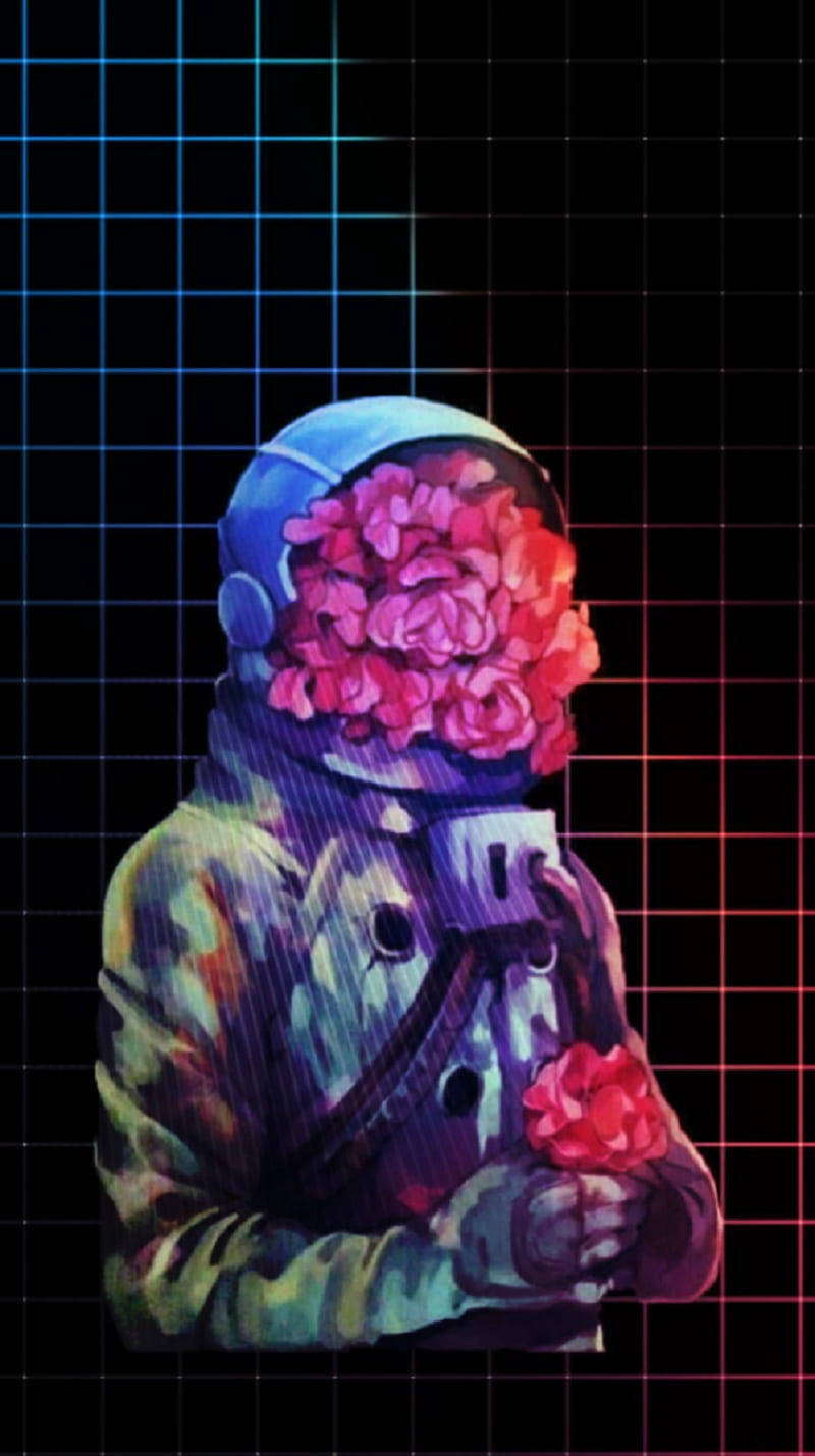astronaut, floral face, rose, HD Phone Wallpaper