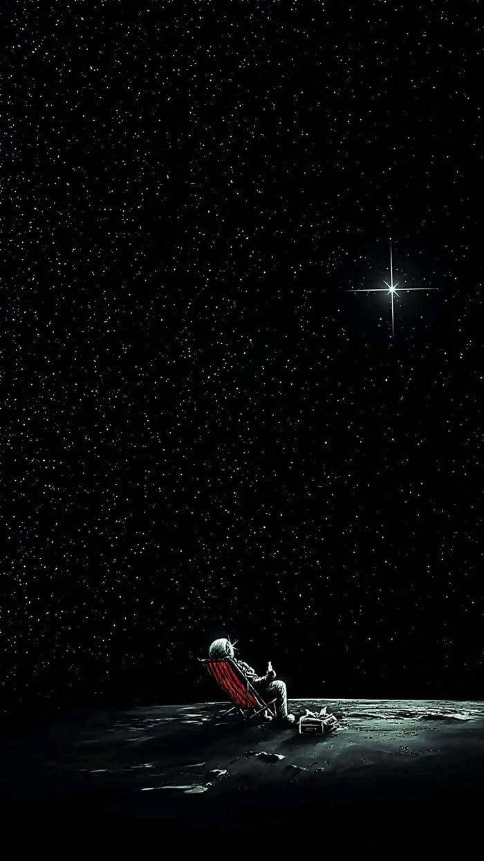 Astronaut Aesthetic, moon, red chair, SD Phone Wallpaper