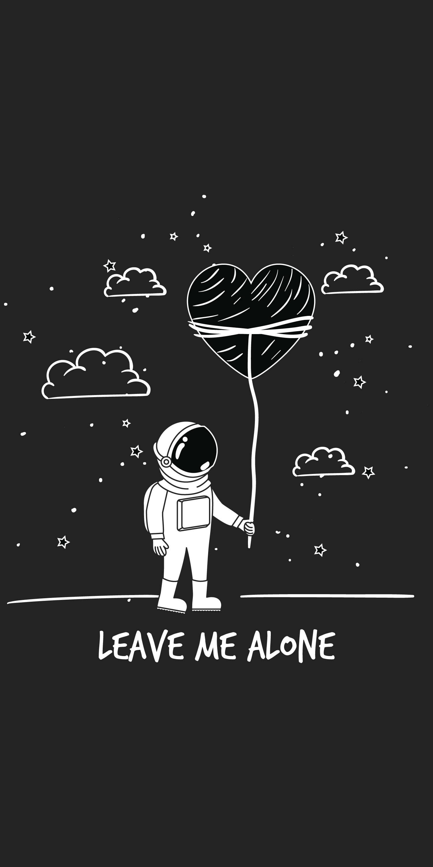 Astronaut, heart-shaped balloon, starry sky, 2K Phone Wallpaper