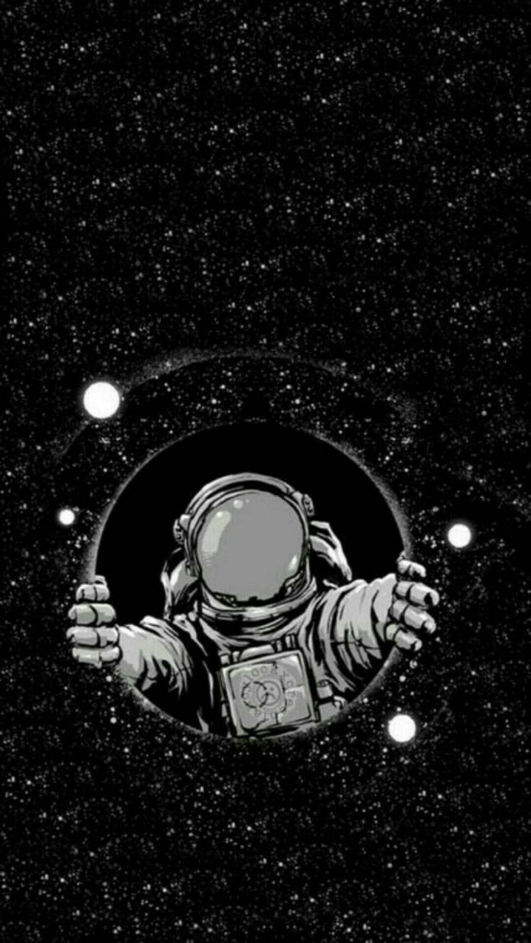 Black And White Astronaut, circular portal, stars, HD Phone Wallpaper