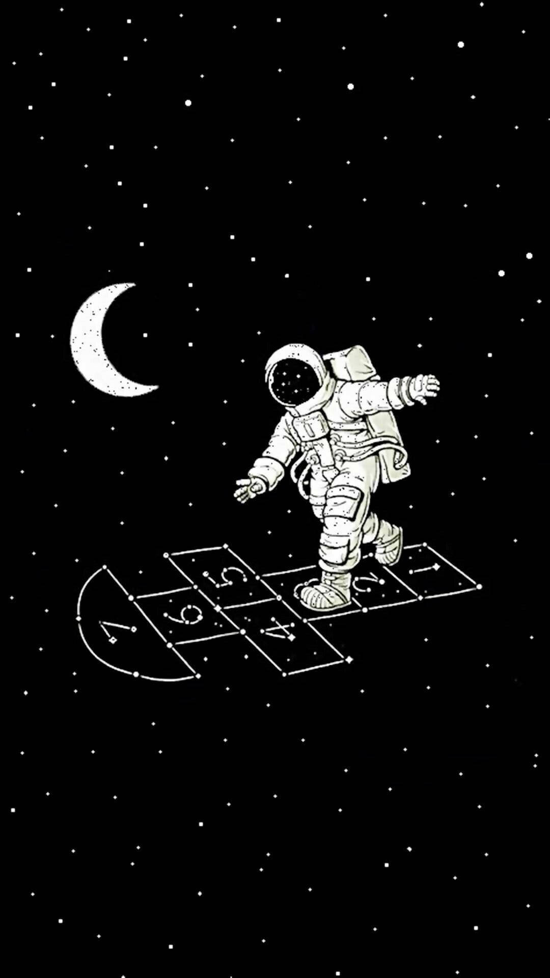 Astronaut Aesthetic, hopscotch, spacesuit, Full HD Phone Wallpaper