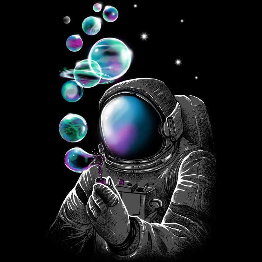 Trippy Astronaut, blue planet bubbles, iridescent bubbles, SD Desktop Wallpaper