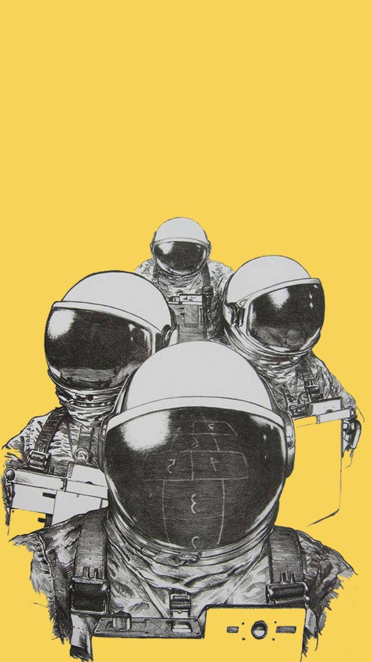 Astronaut Aesthetic, white space suits, bold yellow background, HD Phone Wallpaper