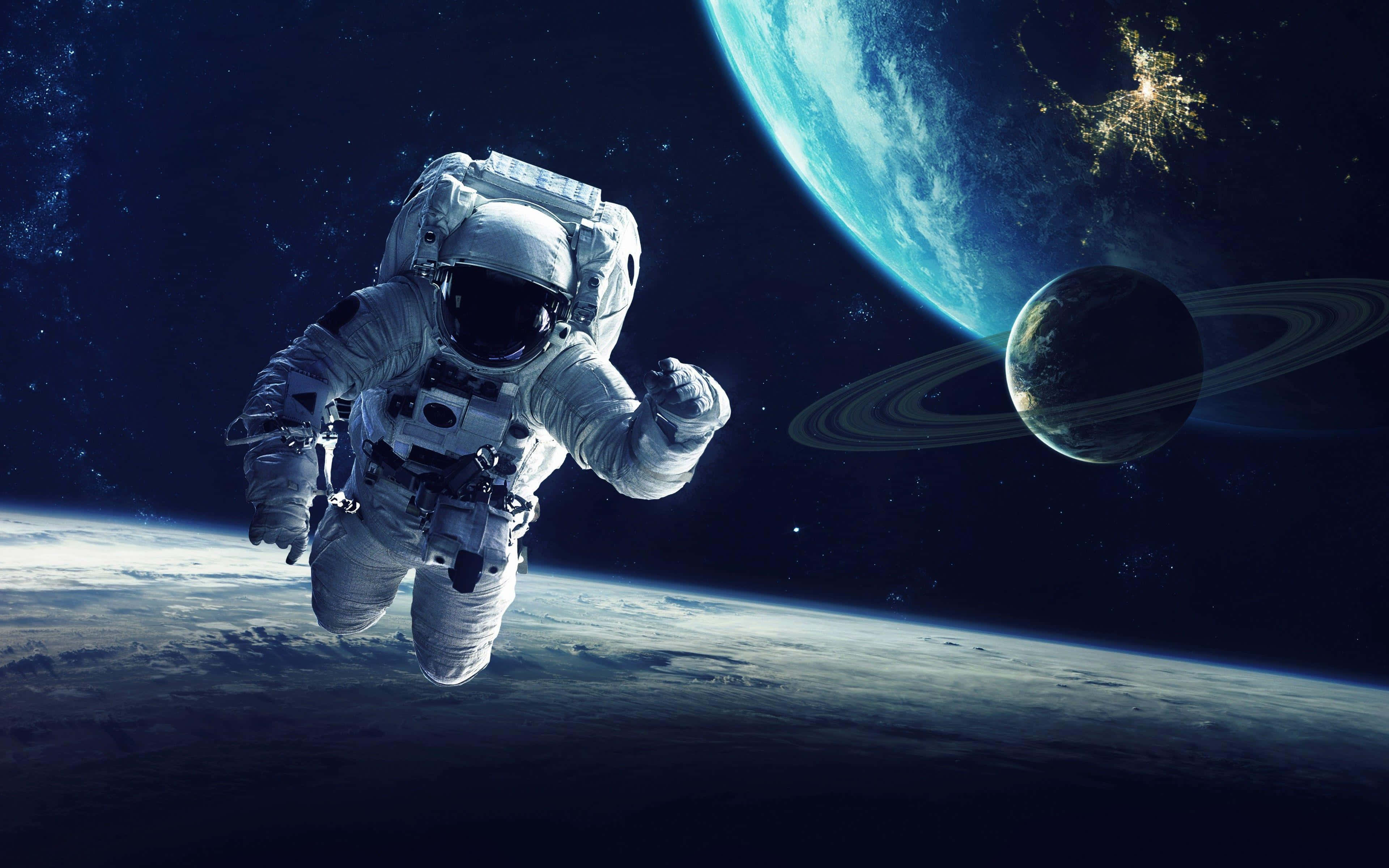 Astronaut, space, blue planet, 4K Desktop Wallpaper