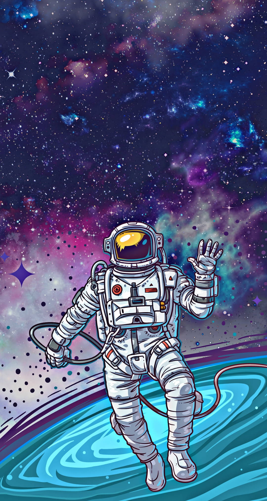 multicolor astronaut, white suit, vibrant cosmic backdrop, Full HD Phone Wallpaper