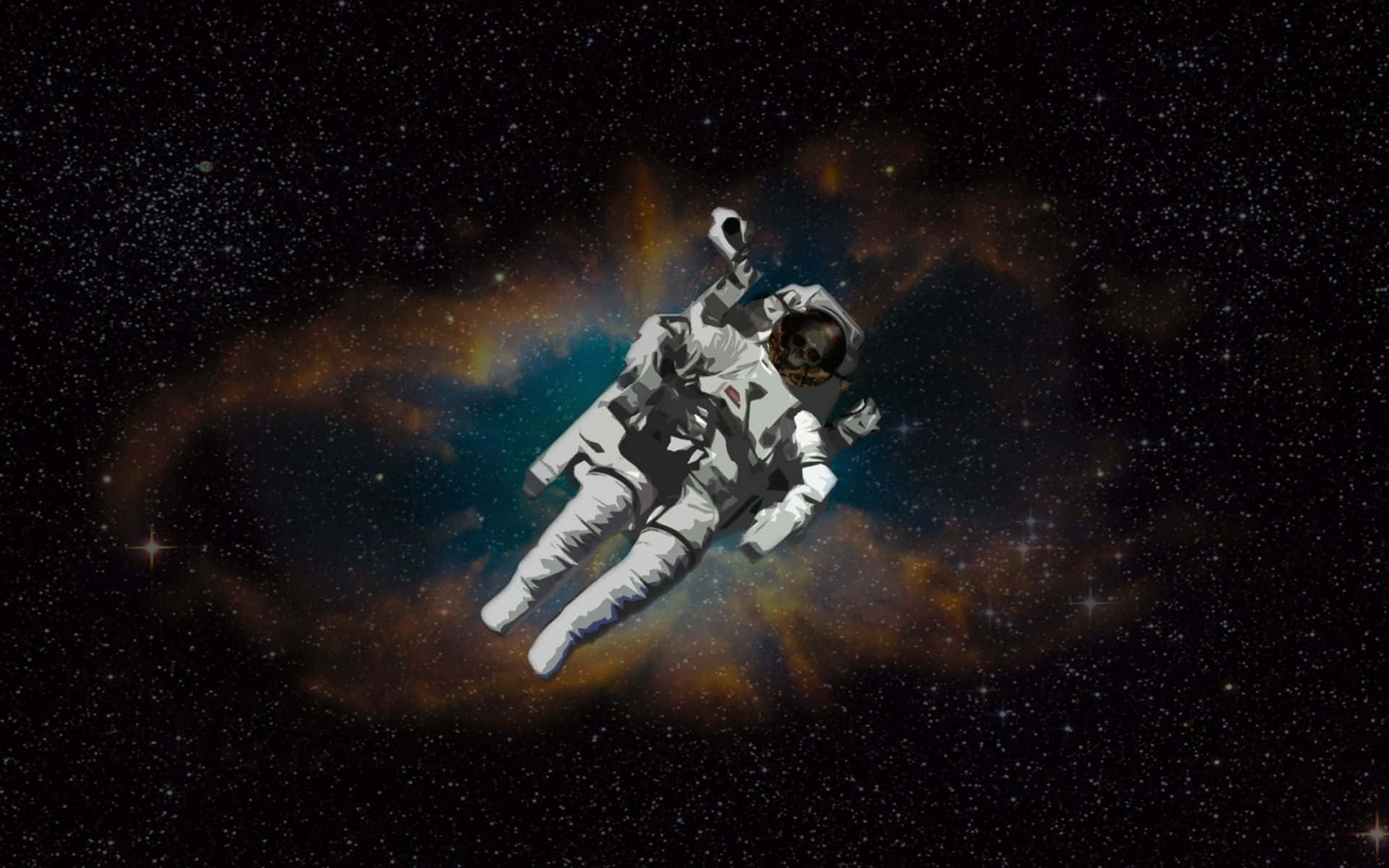 astronaut, cosmic nebula, twinkling stars, Full HD Desktop Wallpaper