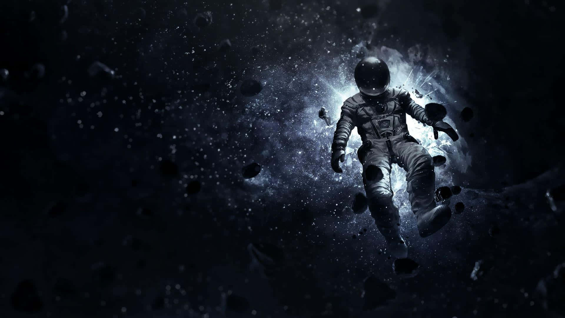 Astronaut, deep space, floating debris, Full HD Desktop Wallpaper