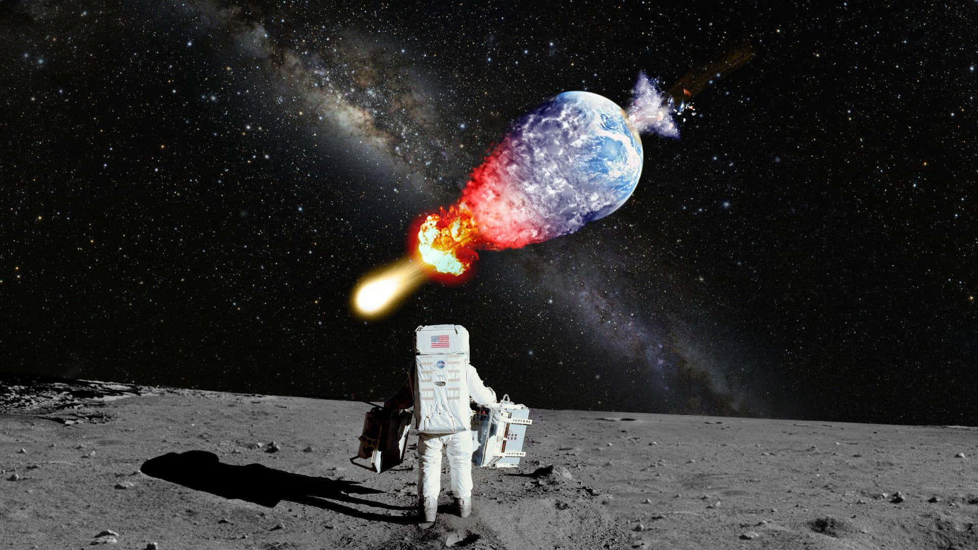 Astronaut Desktop, moon, Earth, Full HD Desktop Wallpaper