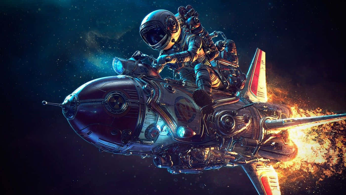 astronaut, futuristic rocket motorcycle, starry cosmic void, HD Desktop Wallpaper
