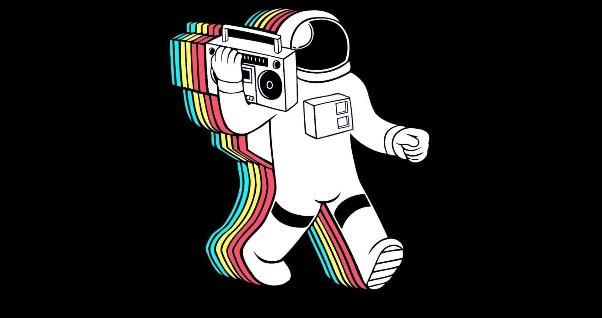 Astronaut, boombox, rainbow stripes, HD Desktop Wallpaper