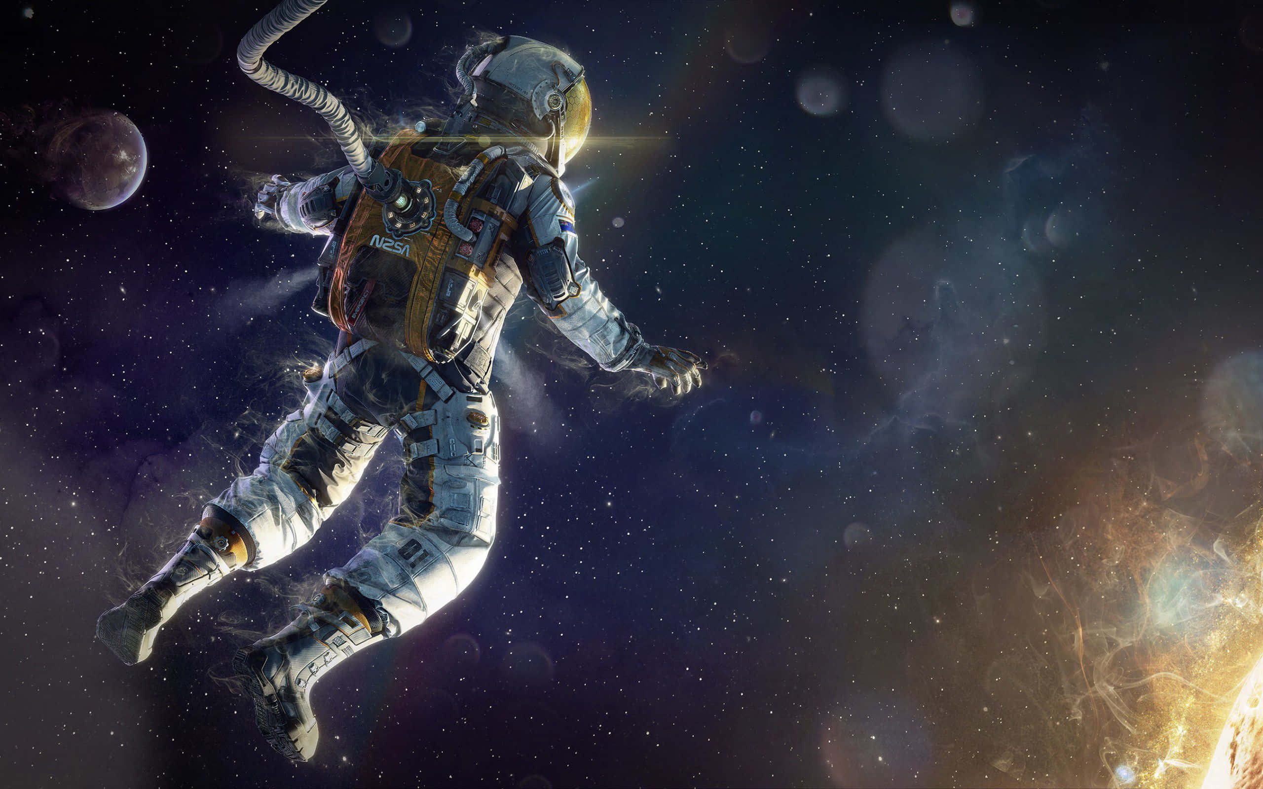 astronaut, deep space, glowing planet, 2K Desktop Wallpaper