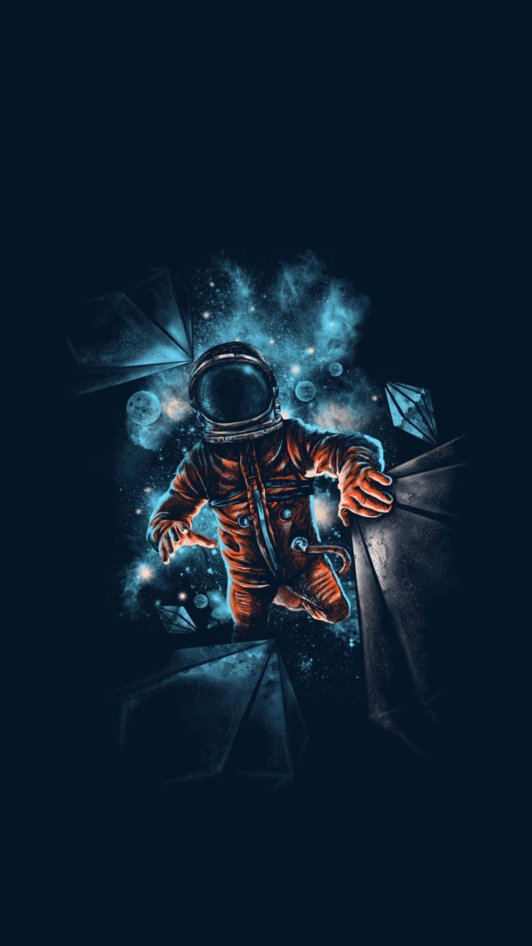 astronaut, rust-colored suit, glowing cosmic particles, Full HD Phone Wallpaper
