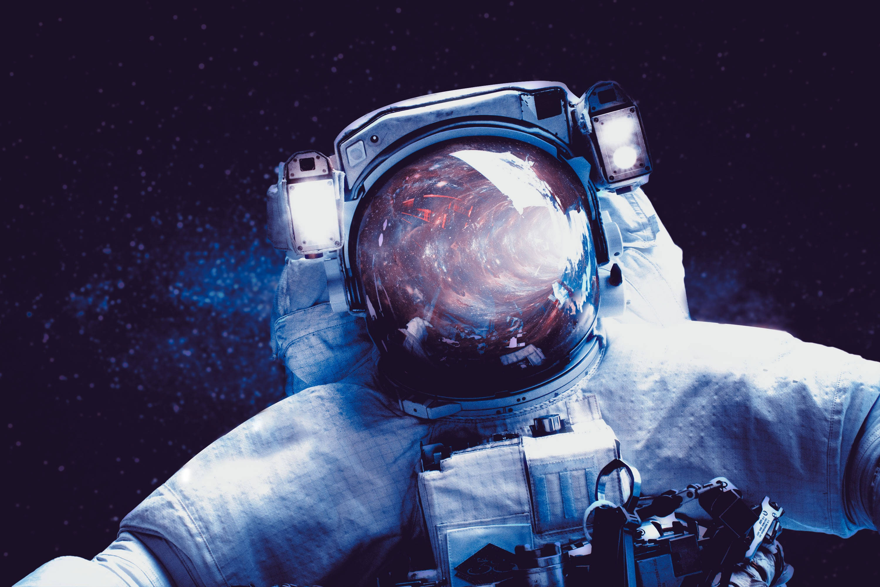 Galactical Artistic Astronaut, white spacesuit, starry void, 2K Desktop Wallpaper