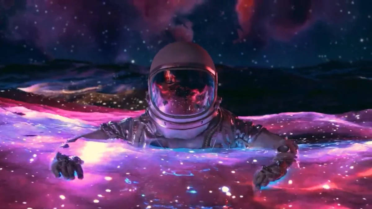 astronaut, glowing pink and blue nebulae, starry sky, SD Desktop Wallpaper