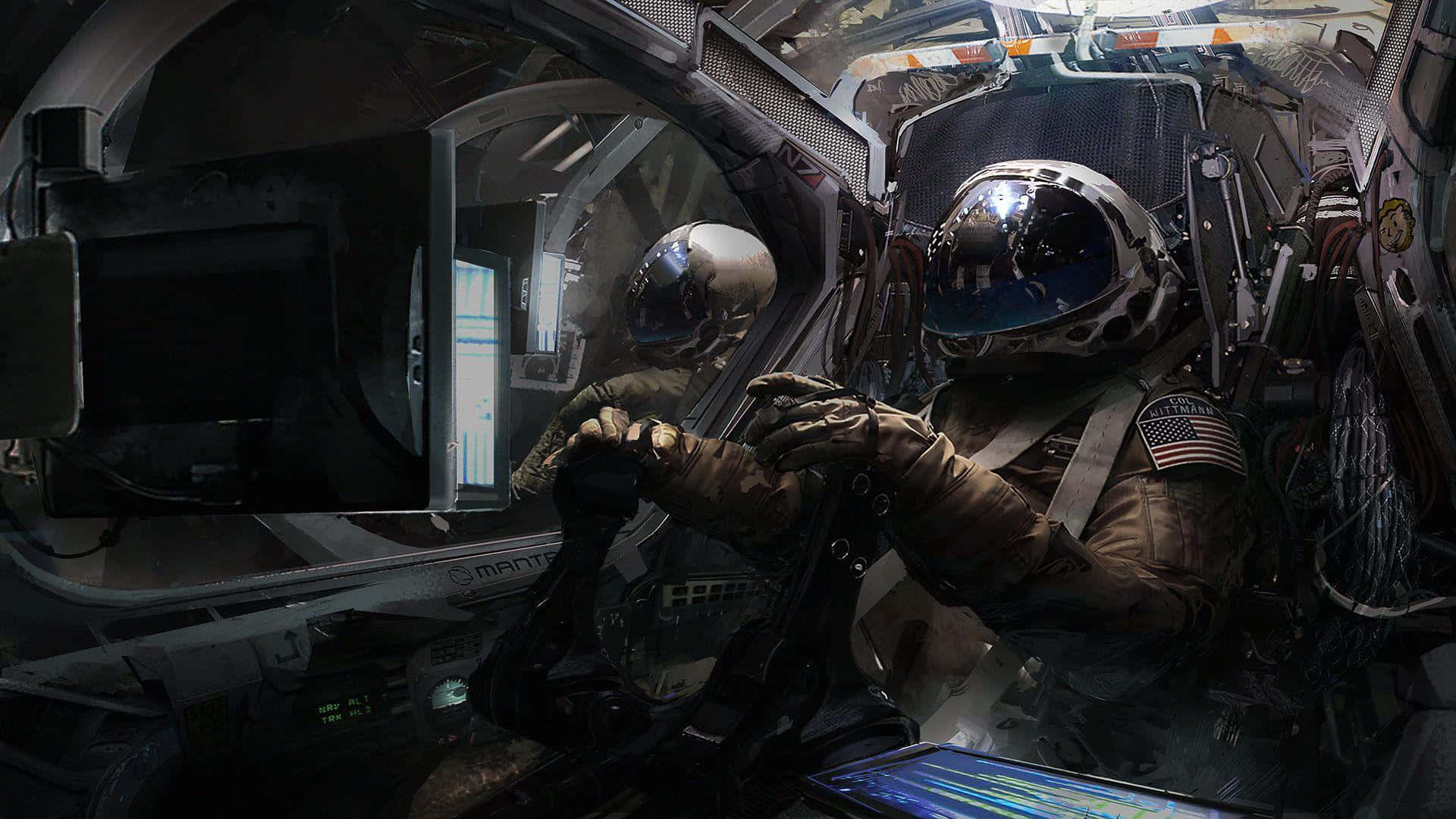 Astronaut, spacecraft cockpit, glowing panels, Full HD Desktop Wallpaper