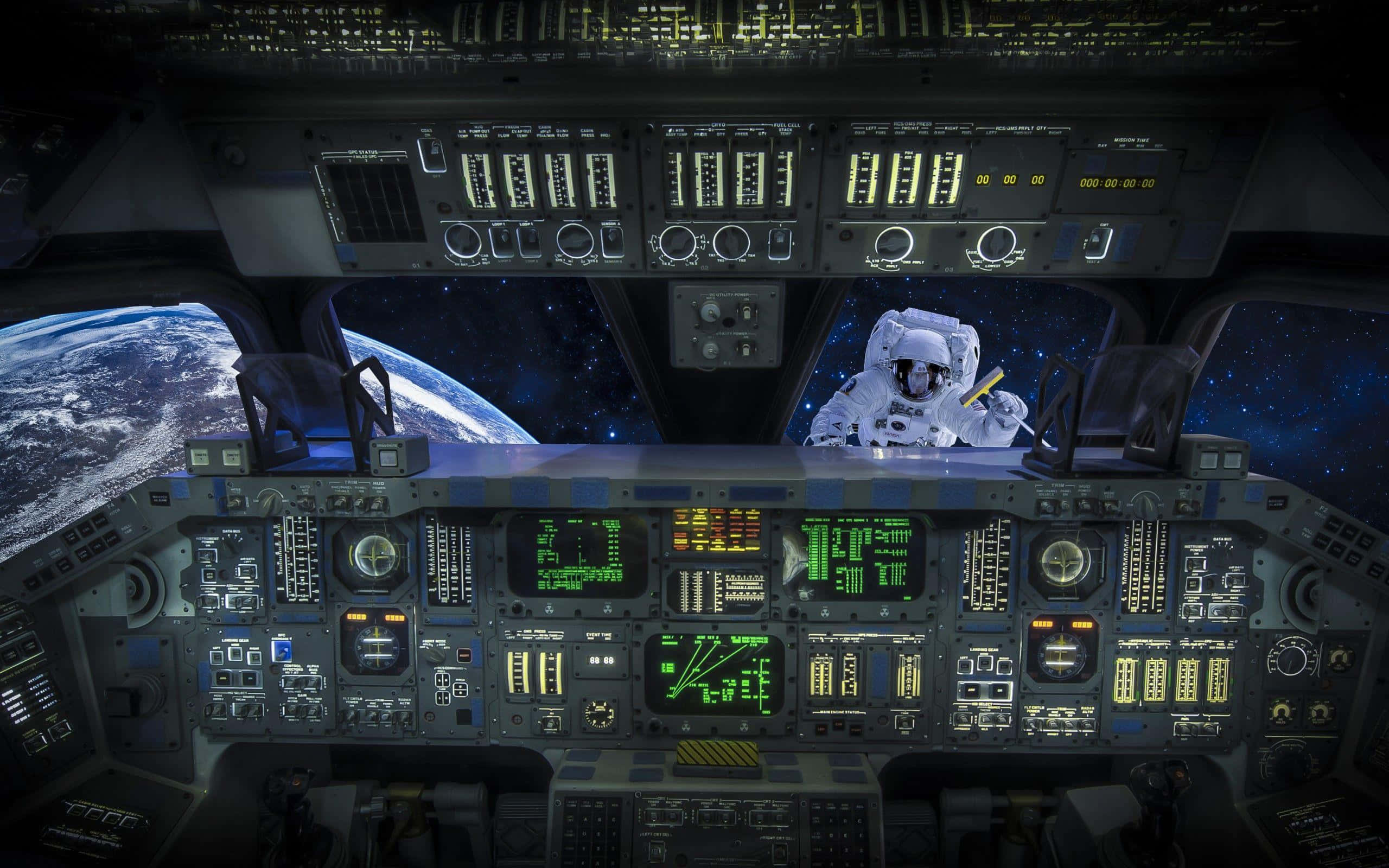 space shuttle, cockpit, astronaut, 2K Desktop Wallpaper