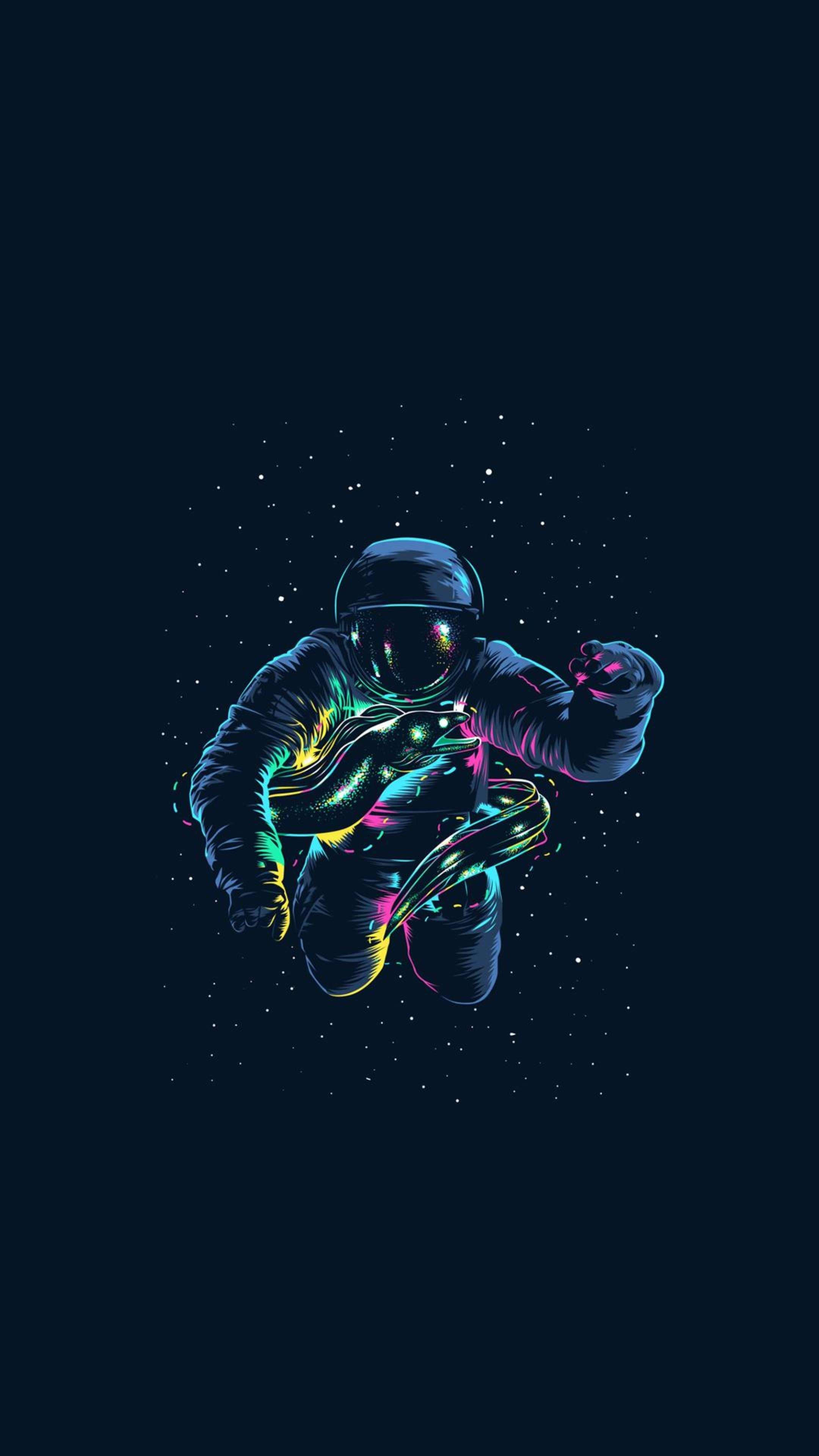 black and white astronaut, neon colors, glowing trails, 4K Phone Wallpaper