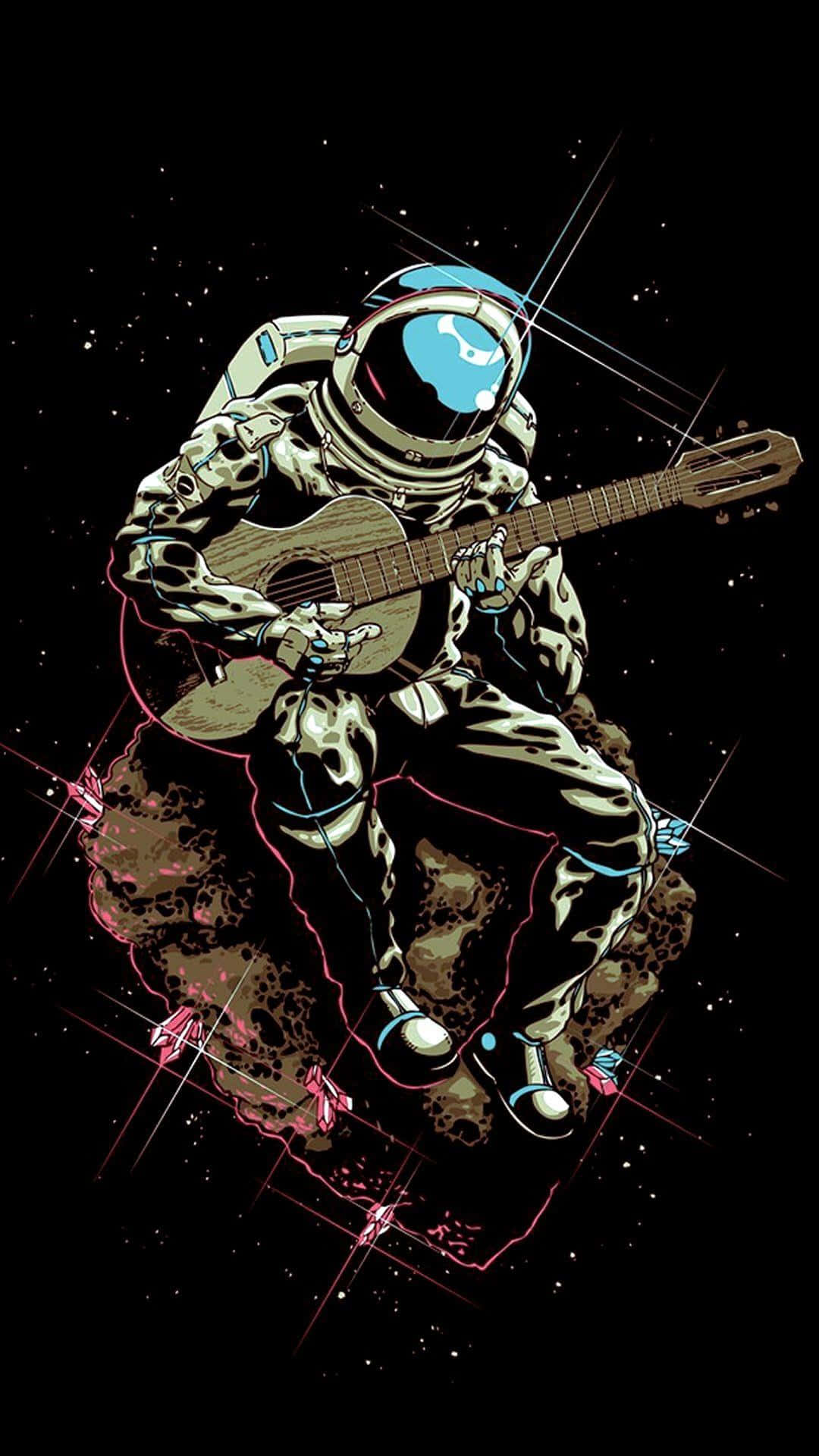 Astronaut In Space, spacesuit, acoustic guitar, Full HD Phone Wallpaper