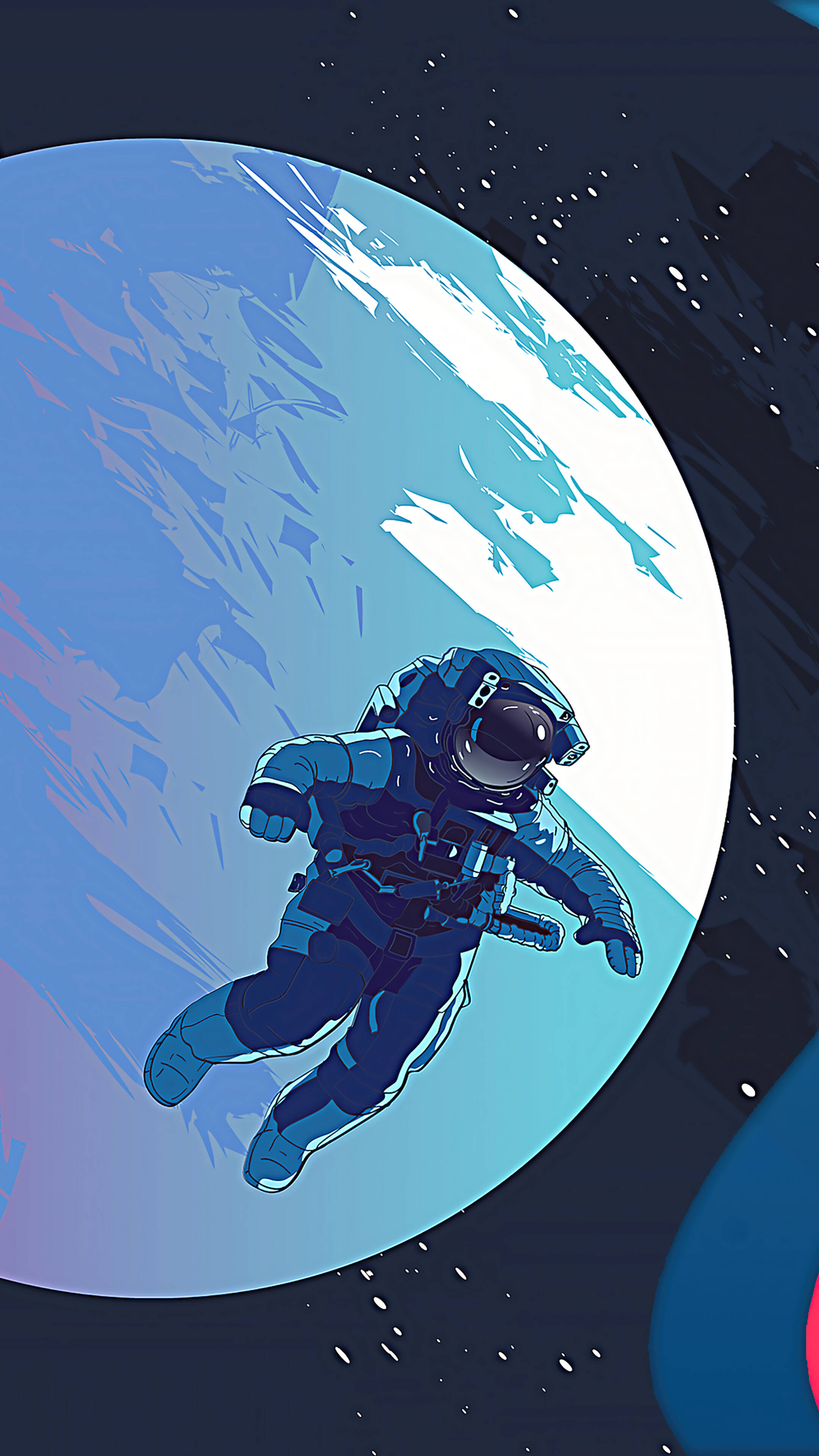 astronaut, space, blue planet, 4K Phone Wallpaper