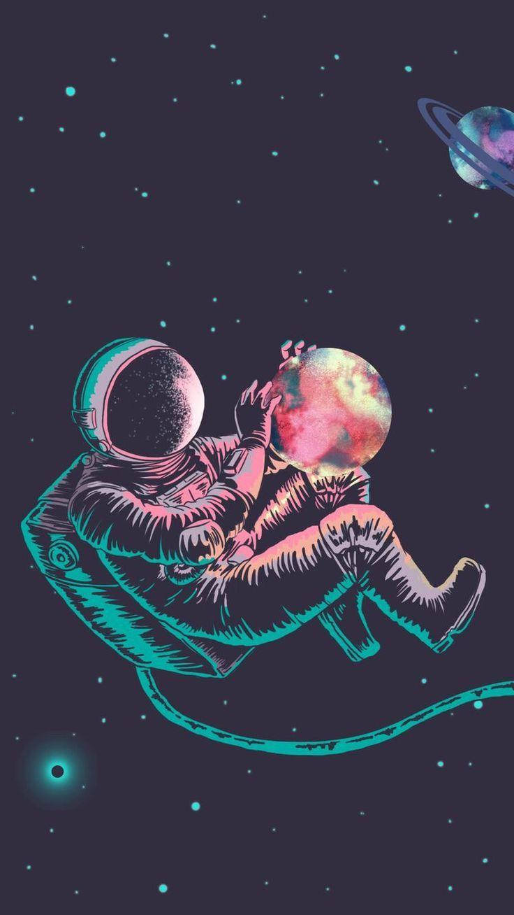 astronaut, glowing planet, starry backdrop, HD Phone Wallpaper