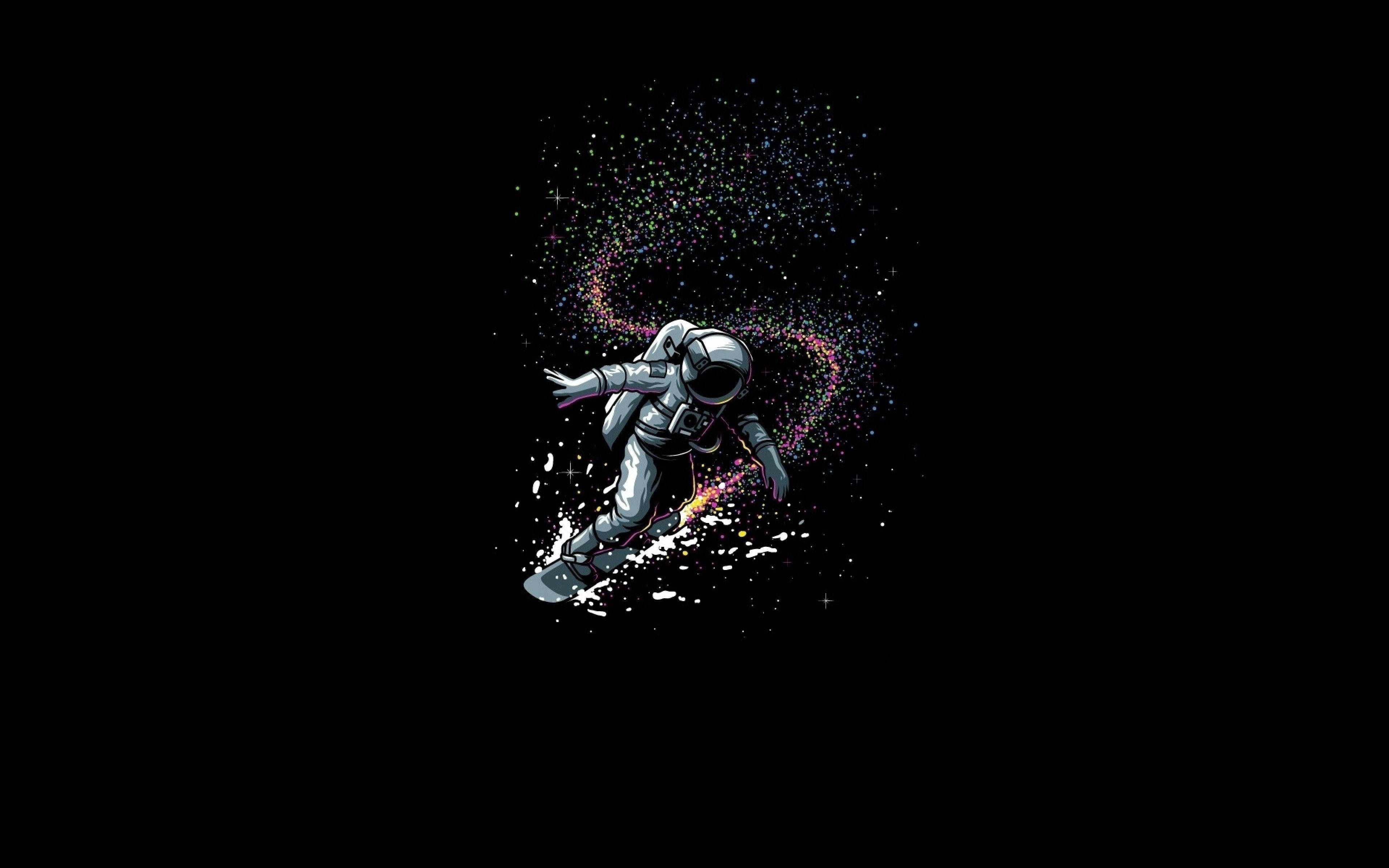 astronaut, cosmic nebula, colorful sparks, 4K Desktop Wallpaper