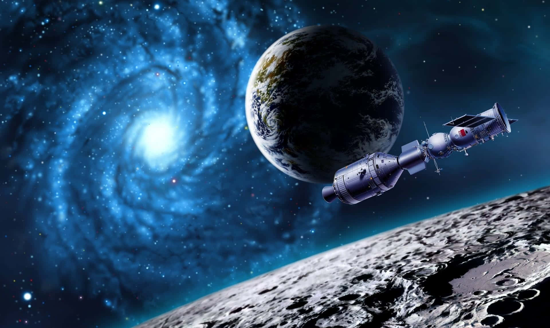 Astronaut, moon, futuristic spacecraft, Full HD Desktop Wallpaper