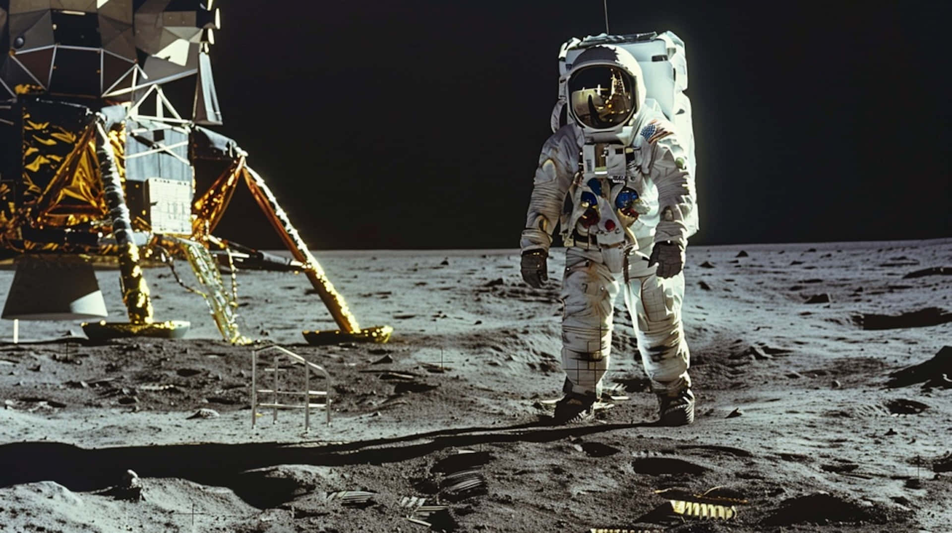 astronaut, lunar module, moon, Full HD Desktop Wallpaper