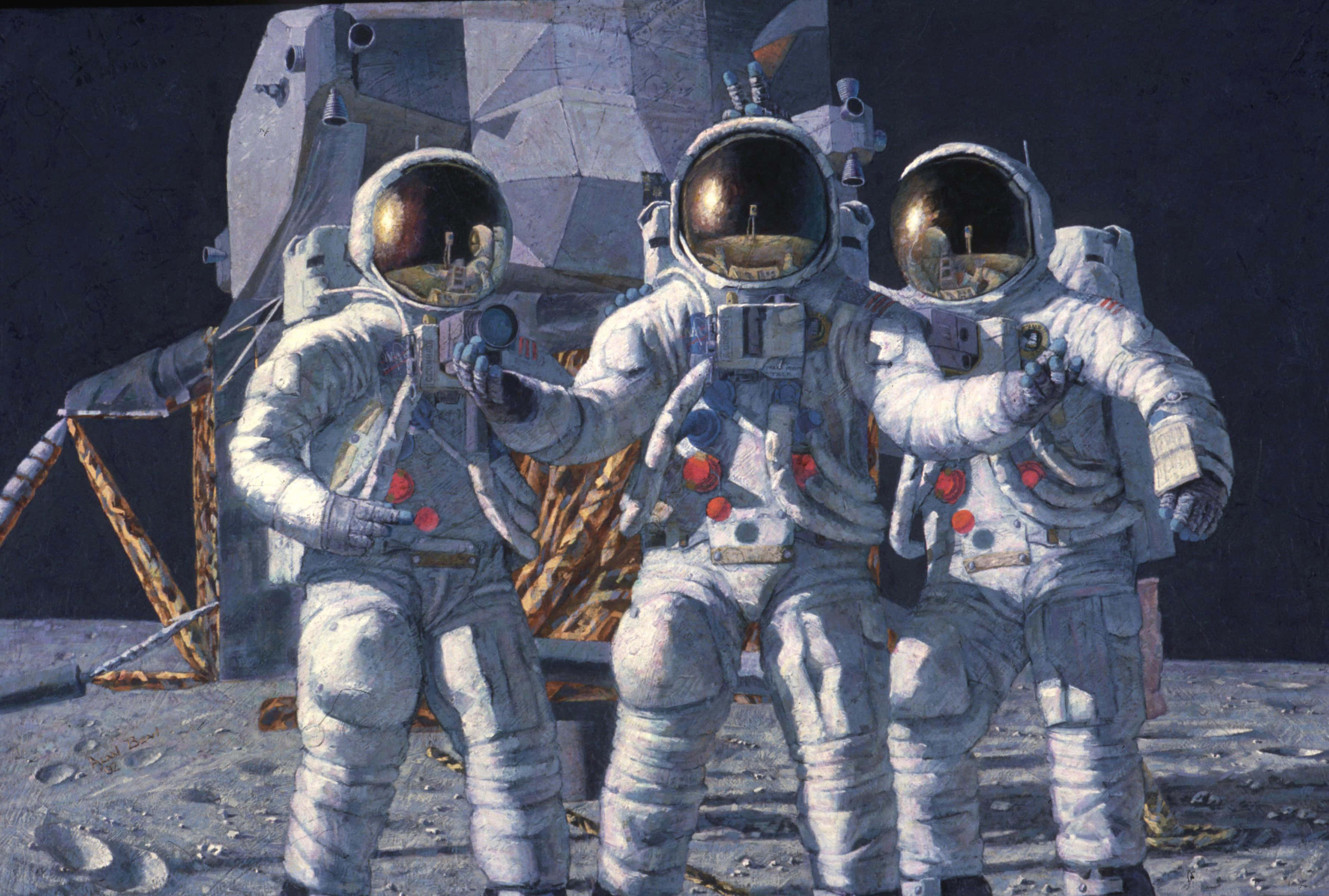astronaut, lunar surface, white suits, 2K Desktop Wallpaper