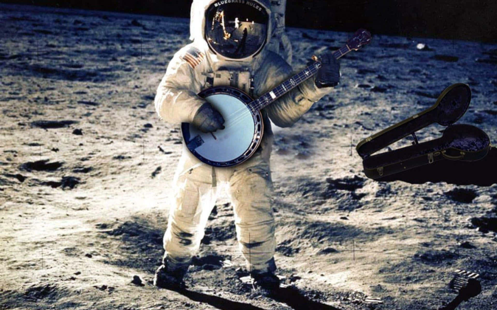 astronaut, moon, banjo, Full HD Desktop Wallpaper